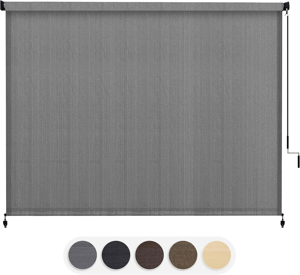 VICLLAX Outdoor Roller Shade Fabric for Porch Gazebo, Patio Cordless Blinds Roll Up Shade (9' W X 8' L), Anthracite Grey