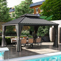 Domi 10x12FT Hardtop Gazebo, Outdoor Gazebo with Double Galvanized Steel Roof, Metal Pavilion Shelter for Patio, Lawn and Garden, Detachable Curtain and Netting Included, Gray