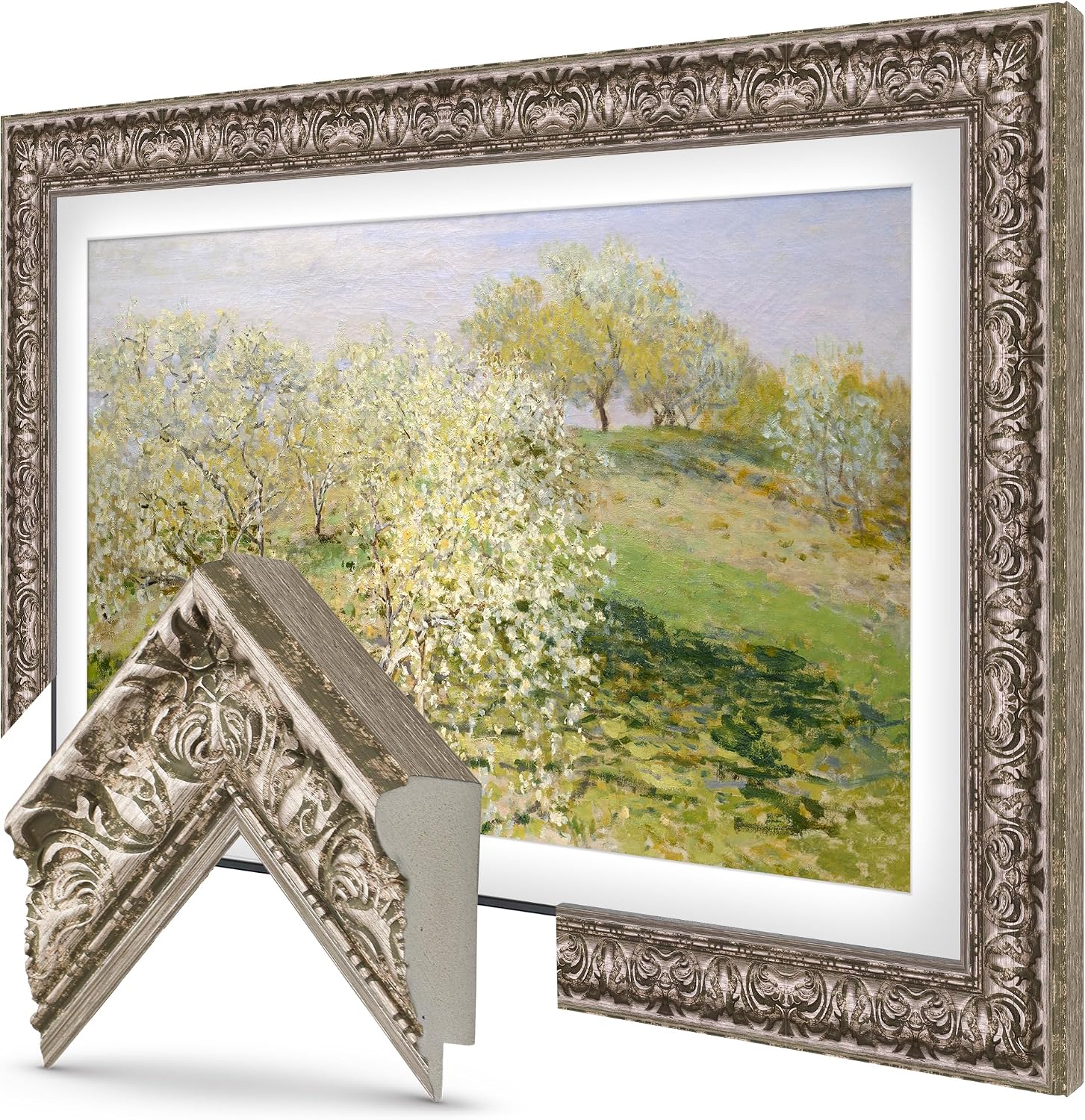 Tuscan Silver 85' Premiere Deco TV Frame - Compatible ONLY with Samsung The Frame TV and Pro TVs (Fits 2021-2026, LS03A, LS03B,LS03C,LS03D,LS03FA,LS03FW)