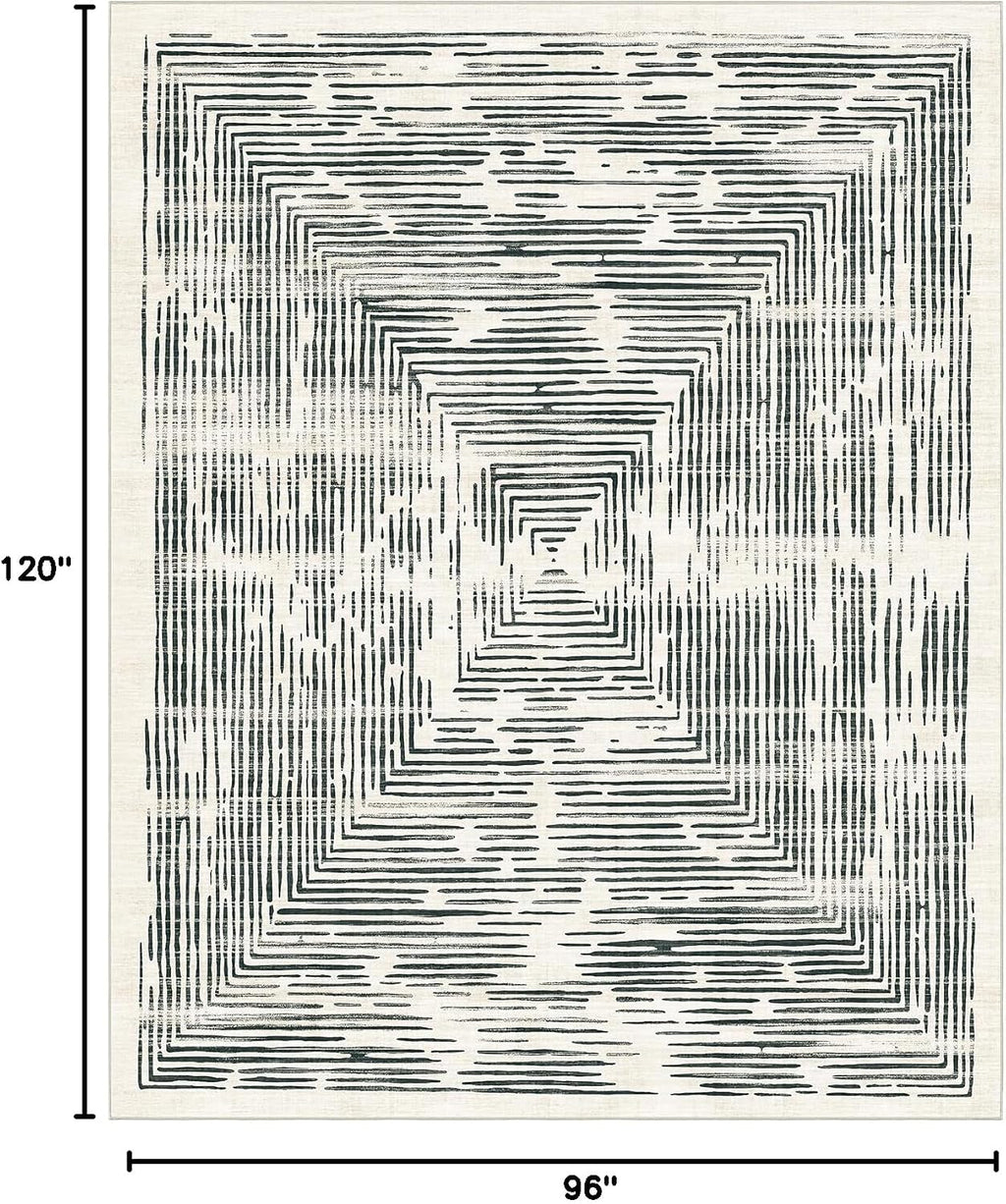 BLISSA 8x10 Area Rugs for Living Room - Soft Large Washable Geometric Black White Lines Modern Abstract Rug for Bedroom Striped Contemporary Carpet for Nursery Dining Room Home Office Decor