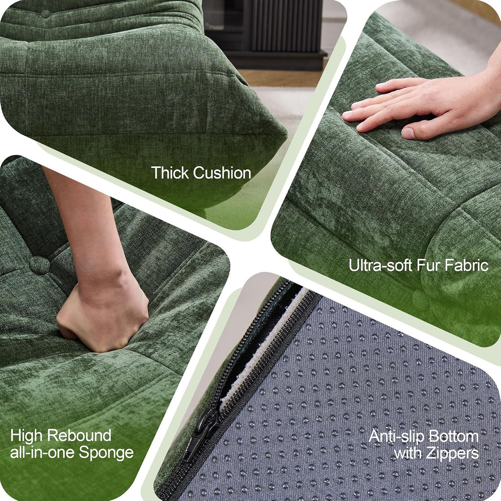 Bean Bag Chairs for Adults Giant Bean Bag Chair Memory Foam BeanBag Chair Bean Bag Sofa with Filler Faux Fur Fireside Beanbags Lazy Sofa for Living Room Bedroom Office (Green Chenille, Loveseat)