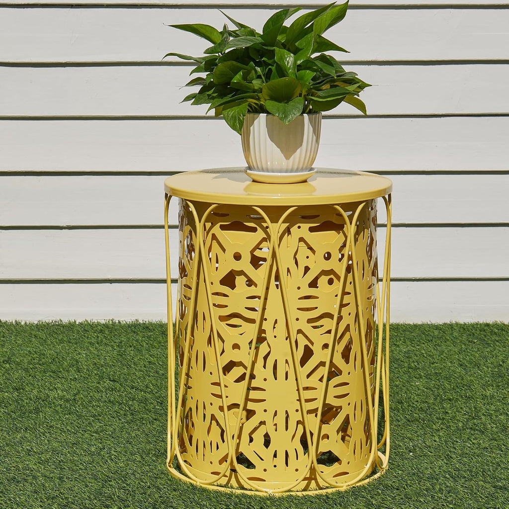 Y&M Set of 3 Round Heavy-Duty Side Table End Table, Outdoor Decorative Garden Stool Plant StandCoffee Table for Indoor Multifunctional Use,-Yellow(Ship from US)