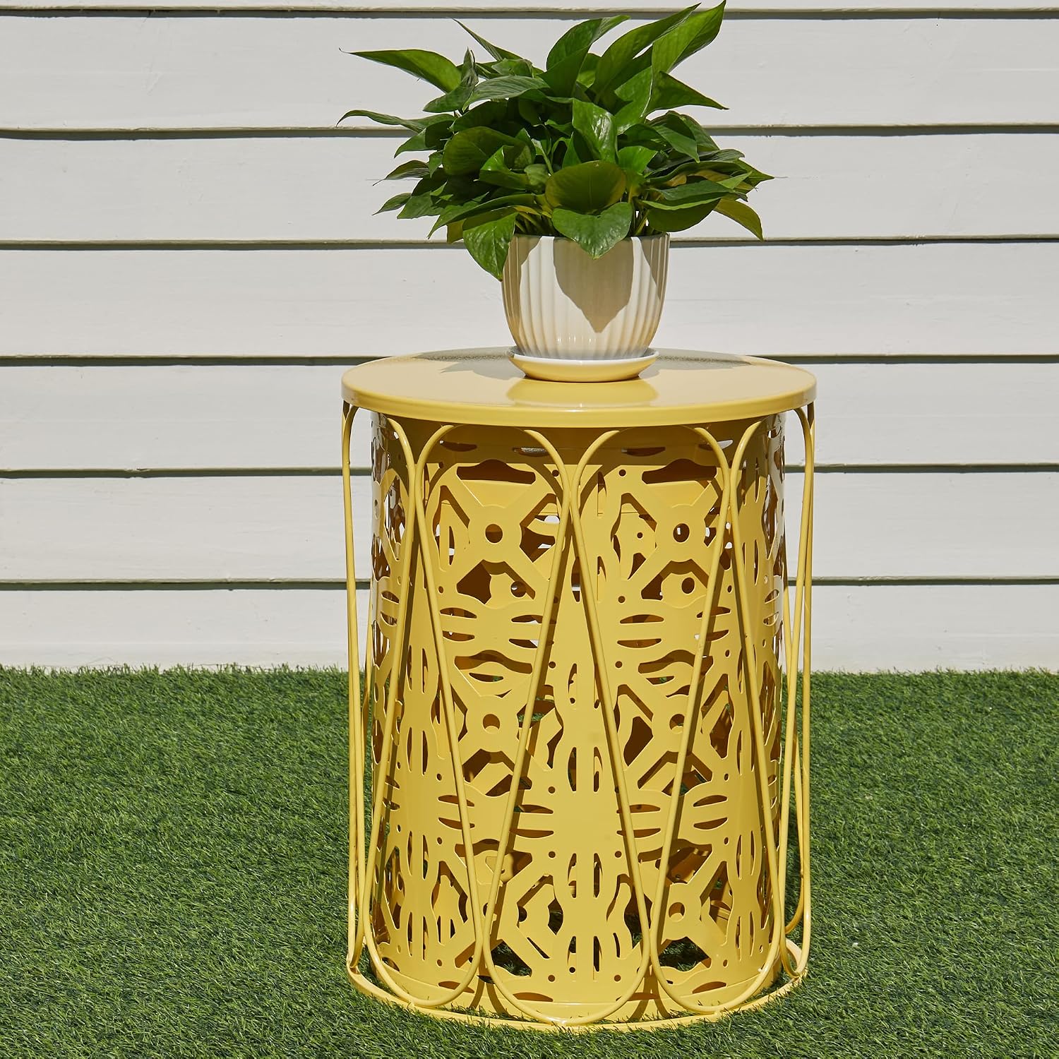 Y&M Set of 3 Round Heavy-Duty Side Table End Table, Outdoor Decorative Garden Stool Plant StandCoffee Table for Indoor Multifunctional Use,-Yellow(Ship from US)