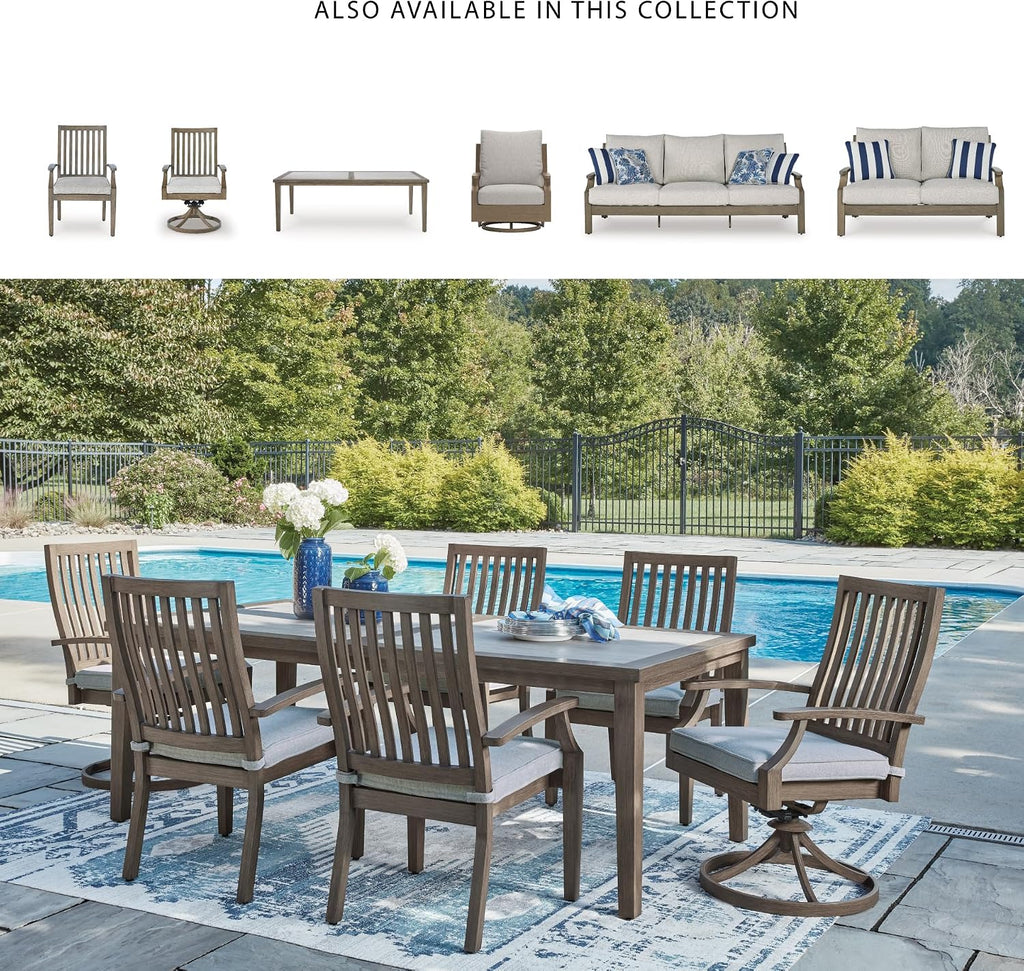 Signature Design by Ashley Rainier Ranch Contemporary Sintered Stone Tabletop Outdoor Dining Table with 4 Legs, Light Brown & Beige