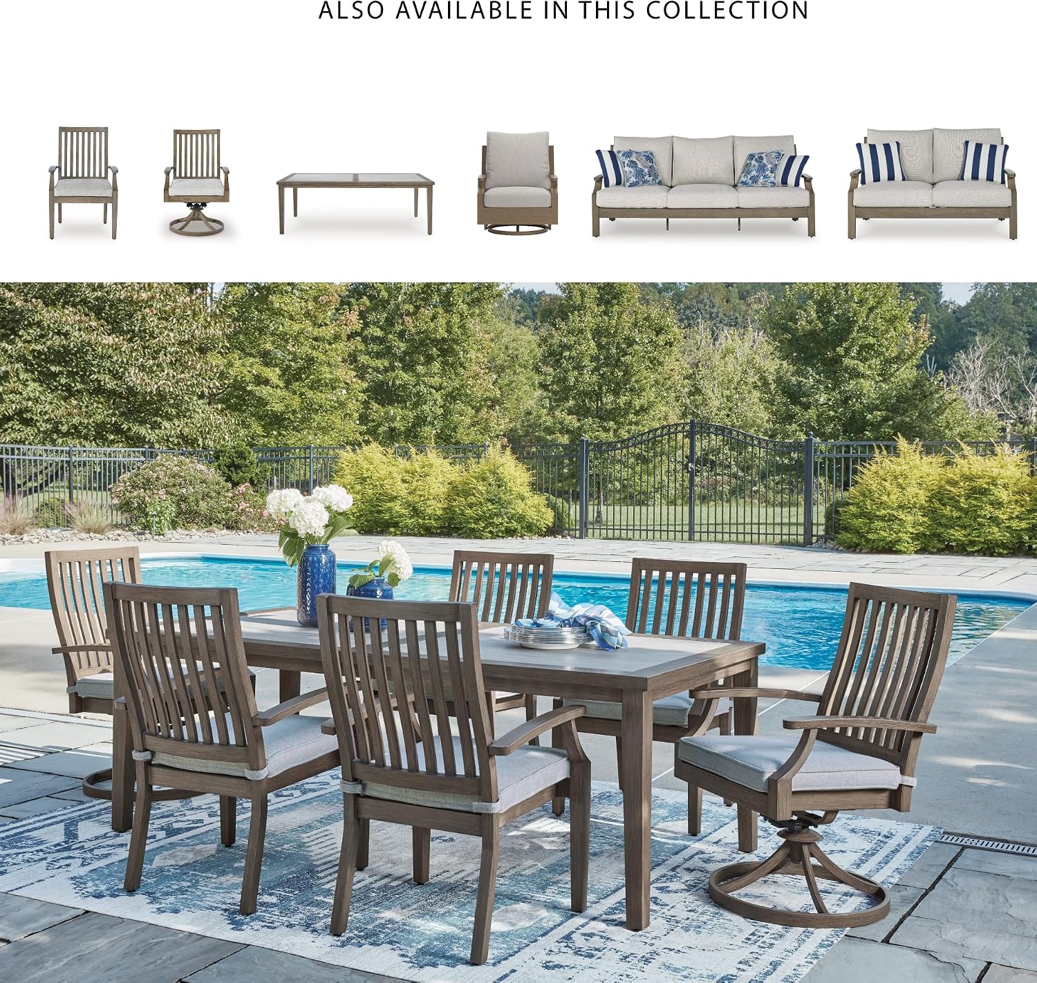 Signature Design by Ashley Rainier Ranch Contemporary Sintered Stone Tabletop Outdoor Dining Table with 4 Legs, Light Brown & Beige