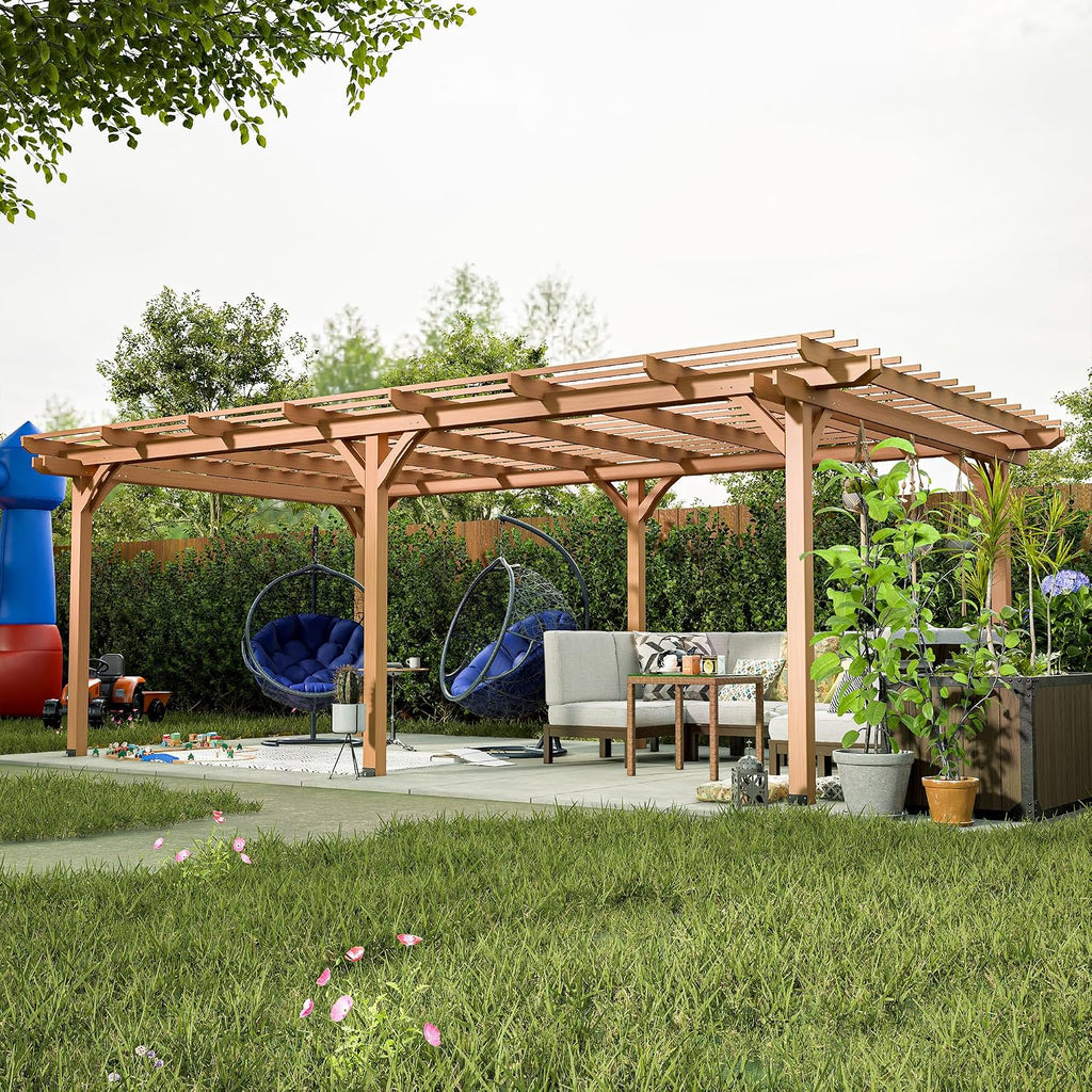 Echo Voyage 12' x 16' Outdoor Wood Pergola, Wooden Patio Pergola Gazebo for Climbing Plant Support, Garden,Brown