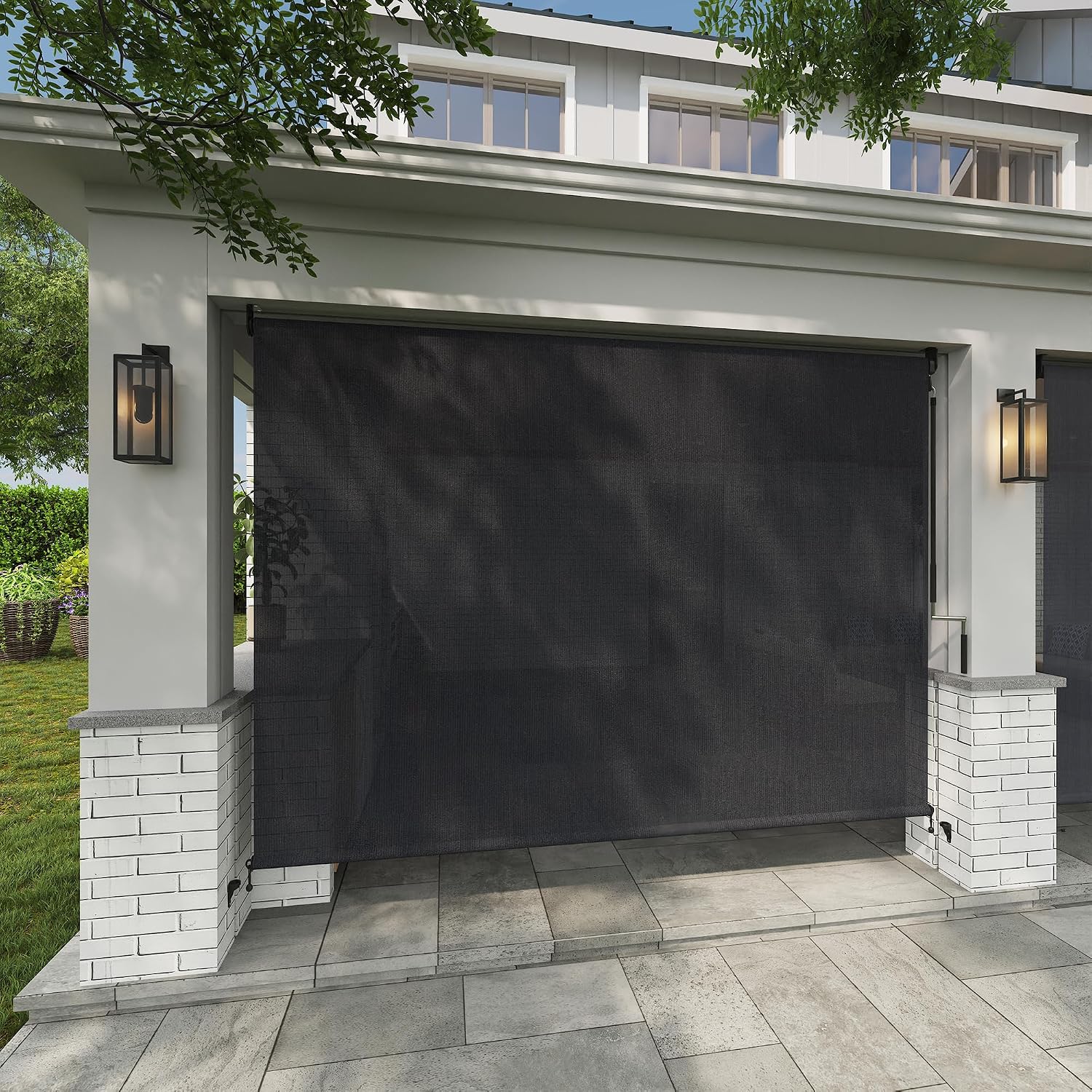 VICLLAX Outdoor Roller Shade Fabric for Porch Gazebo, Patio Cordless Blinds Roll Up Shade (9' W X 8' L), Graphite Black