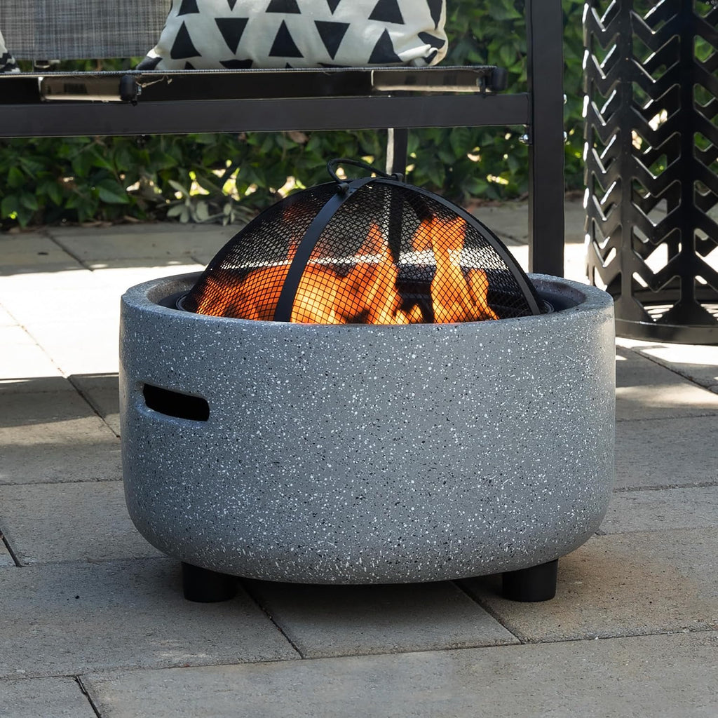Alpine Corporation QFC334 Contemporary Gray Woodburning Firepit with Lid & Wood Poker, Decor for Patio & Deck, 16' H, Gray