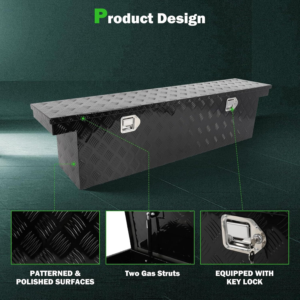 SCITOO 60' Aluminum Diamond Plate Truck Bed Tool Box,Heavy Duty Crossover Storage for Most Full Size Pickups,Lockable Weatherproof Chest,Fits 60'WX14'DX14'H Truck Beds,Easy Access to Load and Unload