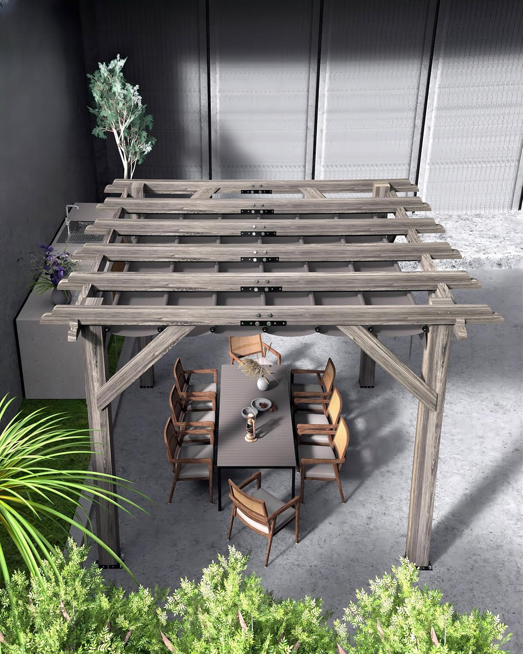 GAOMON 10 X 10 FT Wood Pergola Solid Structure Retractable Shade Canopy Outdoor Wooden Pergola for Patio Backyard Deck Garden