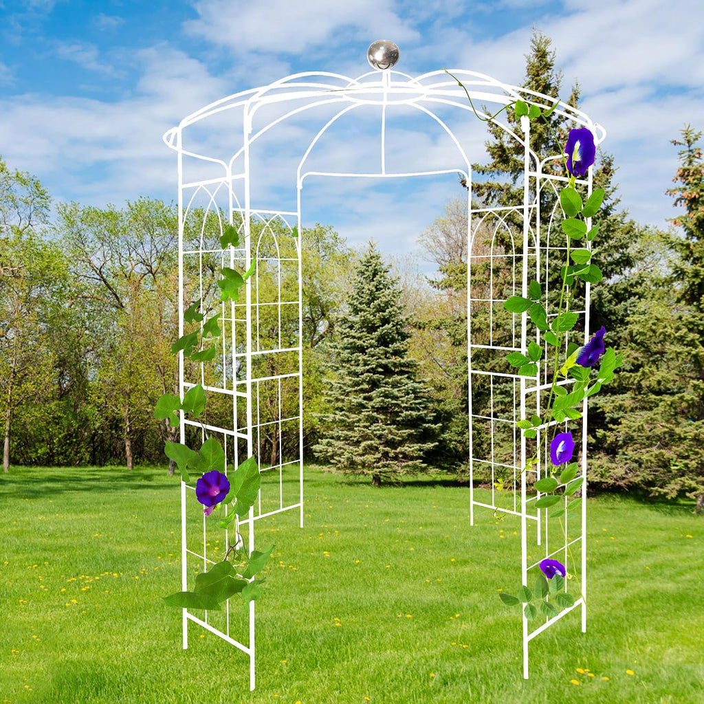 Metal Outdoor Garden Arch Iron Arbors Gazebo with Powder Coating Surface Treatment,High Birdcage Shape Pergola Pavilion,W/Screws,for Wedding Ceremony,Yard,White,81.3'x 114.2'