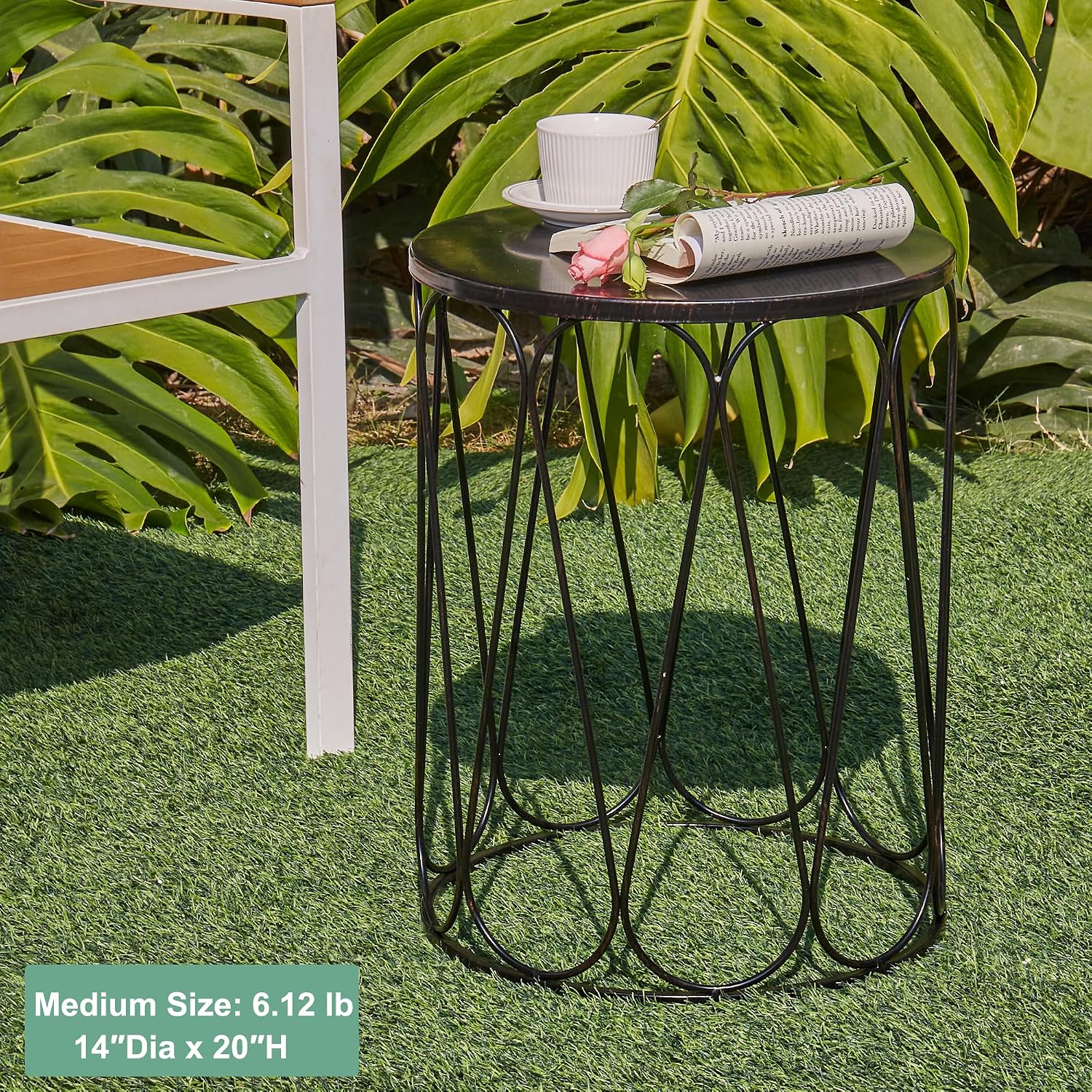 Y&M Set of 3 End Tables, Nesting Metal Round Coffee Table, Heavy Duty Metal Plant Stand Garden Stool, Outdoor Multifunctional Use Black with Bronze (Ship from US)