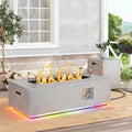 Dineli 2-Piece Outdoor Propane Fire Pit Table Set w Tank Table 42'' Rectangular Firepit Gas Fire Pits for Outside Patio Table Fire Pit w LED, 50,000 BTU (Light Gray, with RGB Light)
