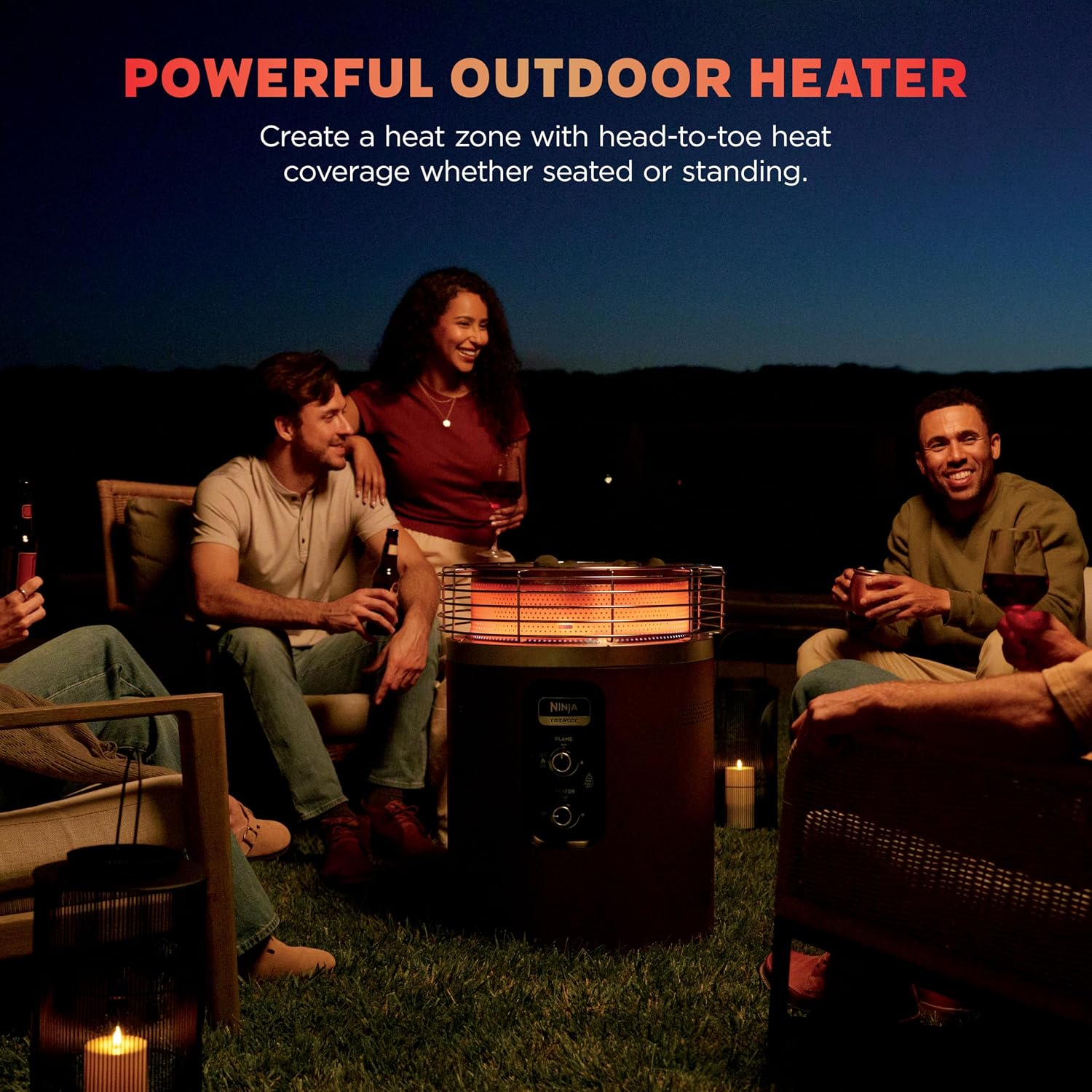 Ninja Fireside360™ Outdoor Heater & Fire Pit | 3 Modes: Flame, Heat, Flame & Heat | Portable for Patio, Deck, Camping, Beach | Easy Control Smokeless Flames | Push to Start Ignition | Maroon | OF101RD