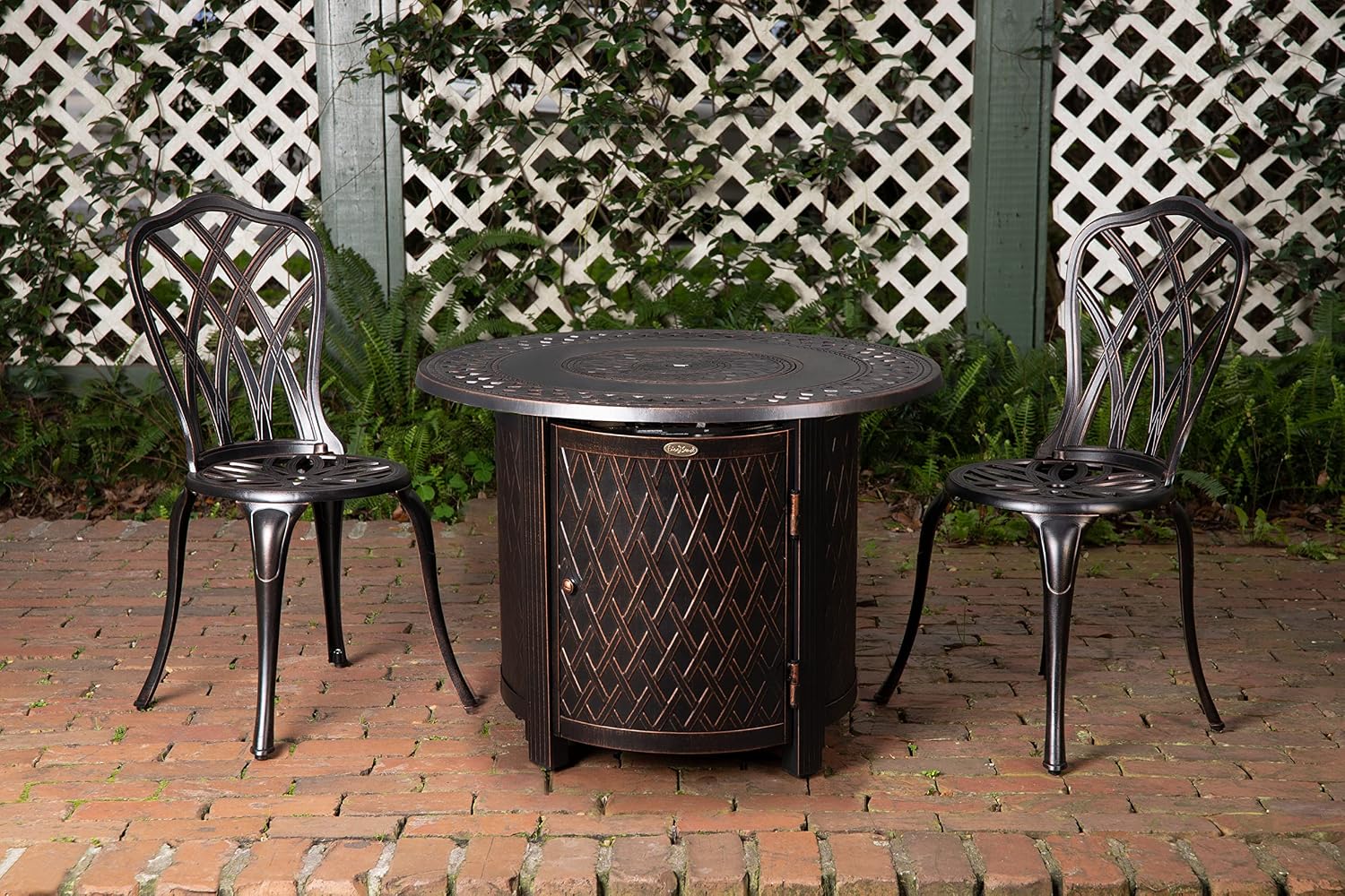 Fire Sense 62988 Wagner Woven Aluminum Convertible Gas Fire Pit Table 37,000 BTU Multi-Functional Outdoor with Fire Bowl Lid, Nylon Weather Cover & Clear Fire Glass - Bronze Finish - Round - 34'