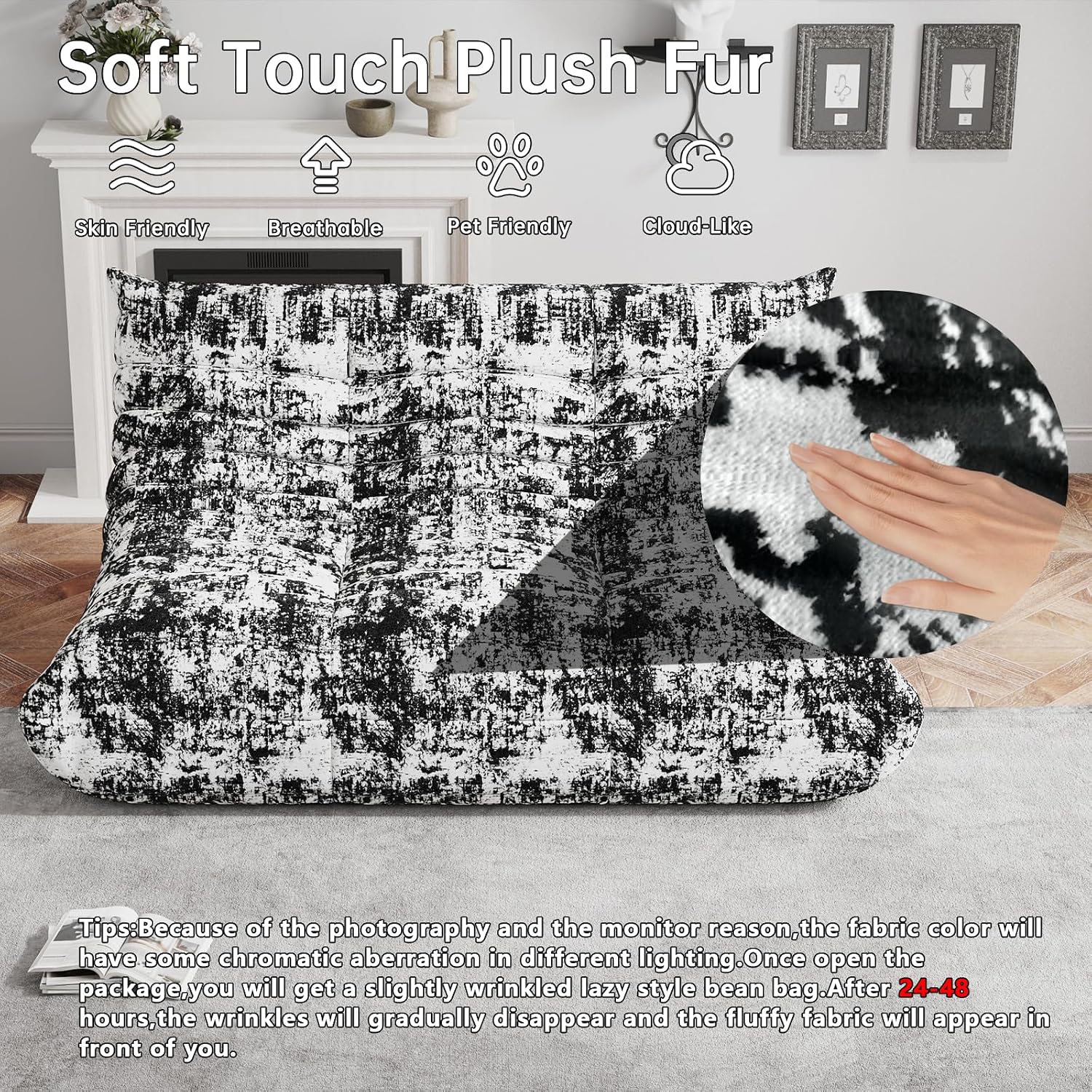 WHGBJA Bean Bag Chairs for Adults, BeanBag Reading Chair Memory Foam Couch 3-Seater, Floor Chair Soft Teddy Material, Comfy Reading Nook Chairs for Bedroom Living Room Office (Ink Painting)