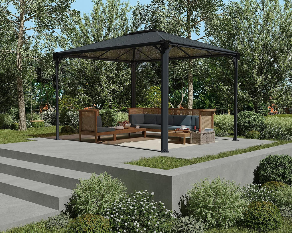 Palram - Canopia Martinique 10x12 Gazebo: Outdoor Patio Canopy with Aluminum Metal Frame, Polycarbonate Roof, Bronze Panels, UV Protection, Rain Gutters, Vents, Year-Round Use, Easy DIY, Gray/Bronze