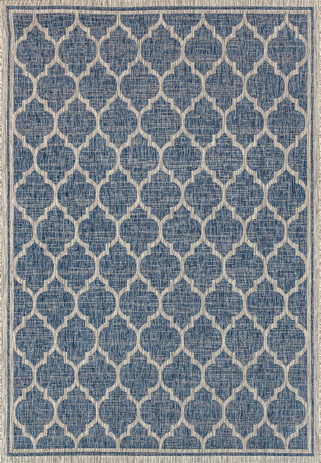 JONATHAN Y Moroccan Trellis Indoor Outdoor Area Rug 8X10 Navy/Gray, Trebol Textured Weave for Backyard, Patio, Porch, Easy-Cleaning, High Traffic, Pet-Friendly, Non-Shedding (SMB109D-8)