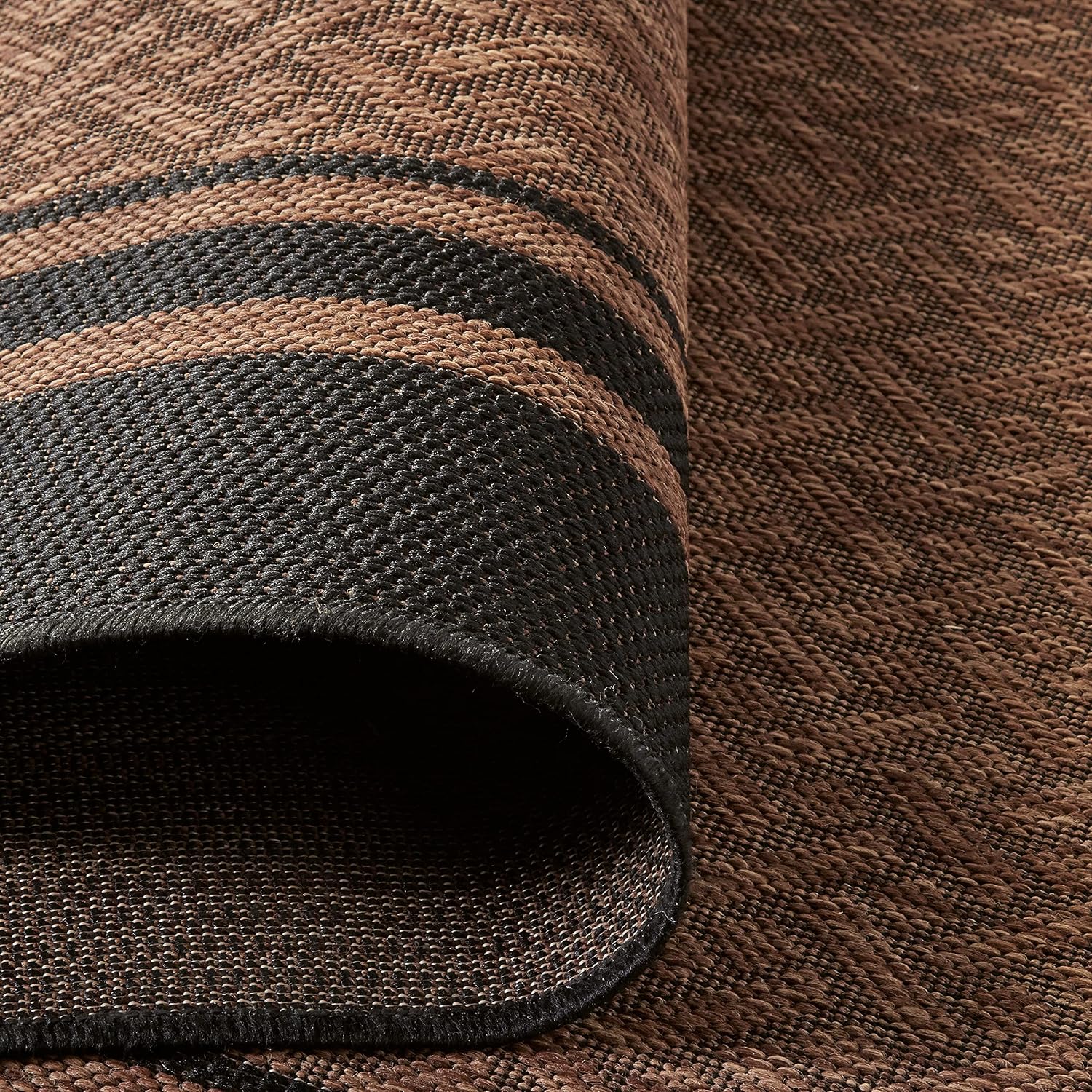 Gertmenian Indoor/Outdoor Flatweave Area Rug - 9x13 Extra Large, Stain & UV Resistant, Ideal For Deck, Patio, Poolside, Mudroom - Simple Border, Black/Nut Brown, 21993
