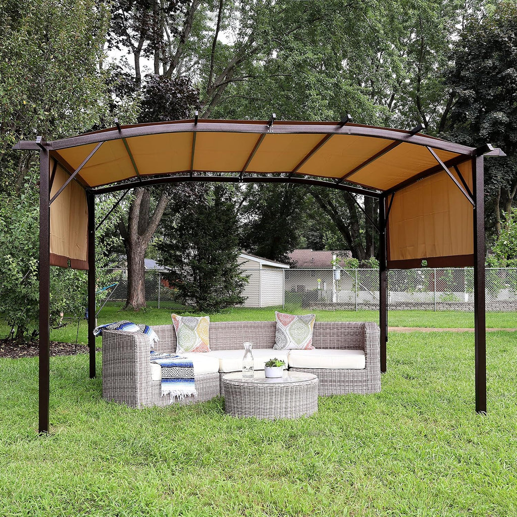 Sunnydaze 9' x 12' Outdoor Pergola with Retractable Canopy - Outdoor Patio Pergola with Retractable Sun Shade Cover for Deck - Tan