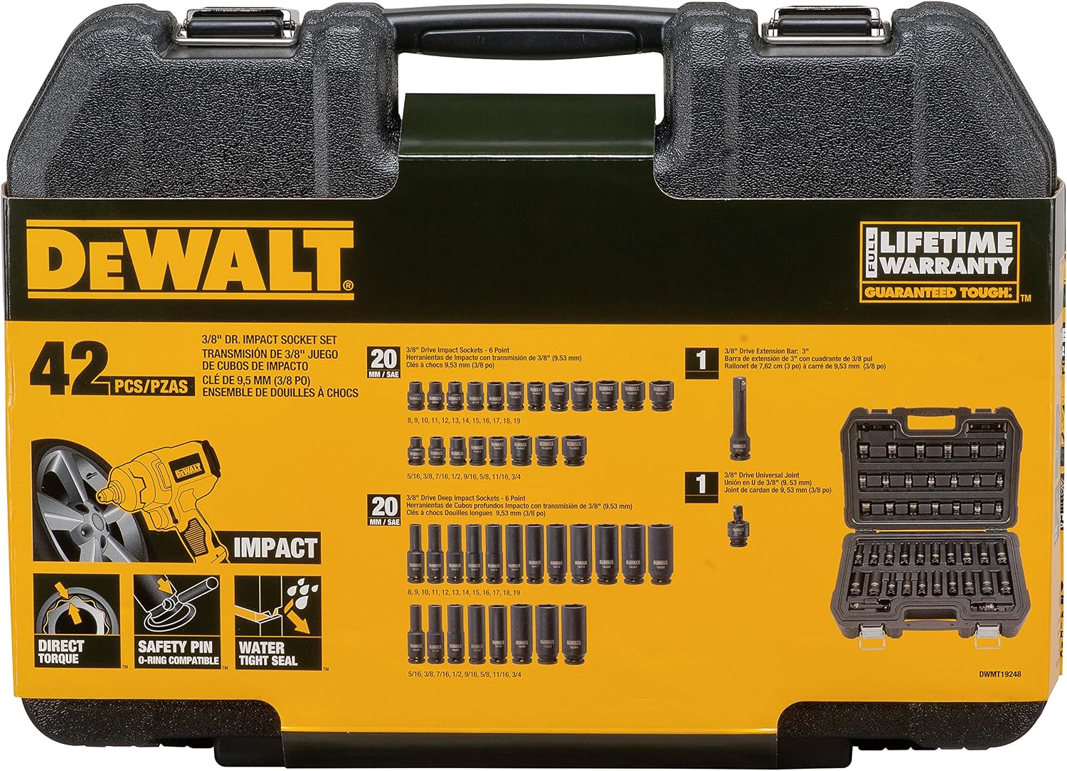 DEWALT Impact Socket Set, Combination, SAE/MM, 3/8-Inch Drive, 42-Piece (DWMT19248)