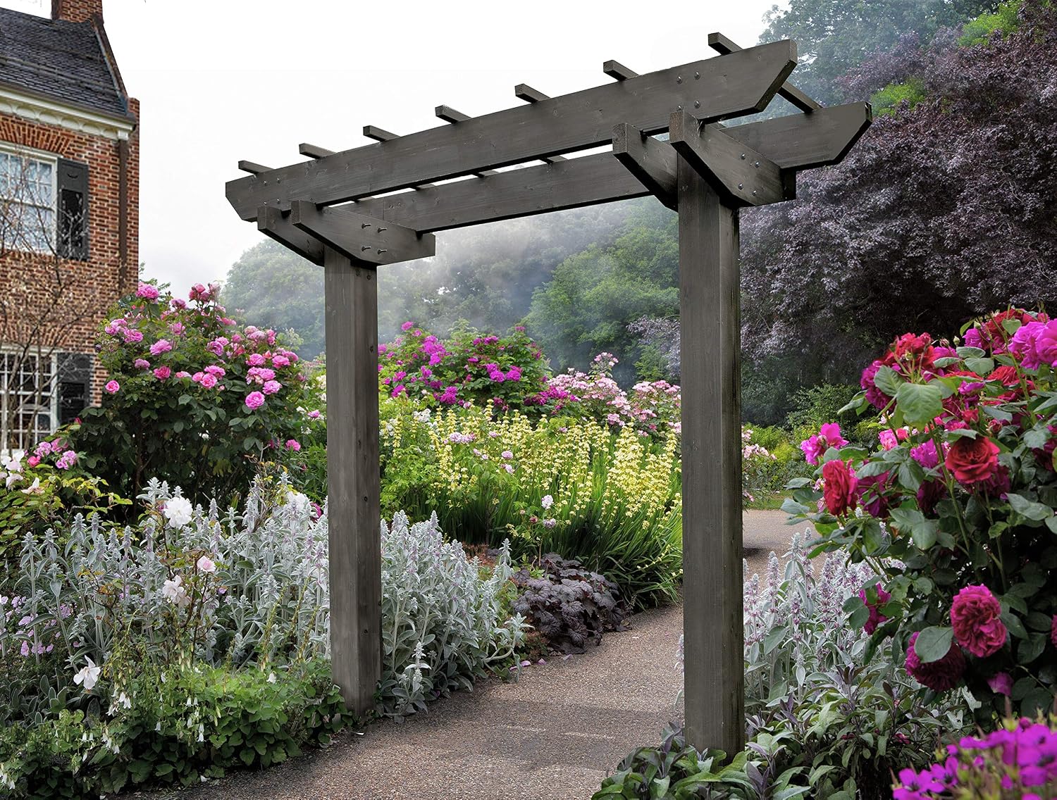 Vita Charcoal Gray Wildwood Cedar Arbor – 72' W x 90' H, Garden Arch for Climbing Plants, Wedding Ceremony & Backyard Décor, Durable Two-Post Trellis, Easy Assembly, for Parties & Celebrations