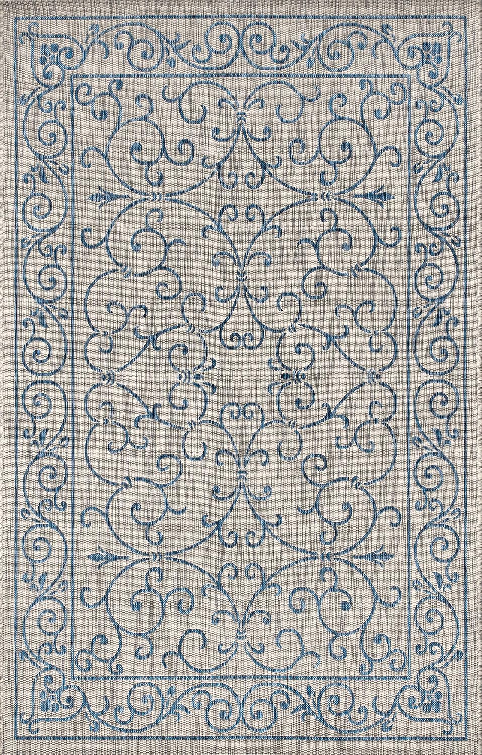 JONATHAN Y Vintage Filigree Indoor Outdoor Area Rug 8X10 Gray/Navy, Charleston Textured Weave for Backyard, Patio, Porch, Easy-Cleaning, High Traffic, Pet-Friendly, Non-Shedding (SMB106C-8)