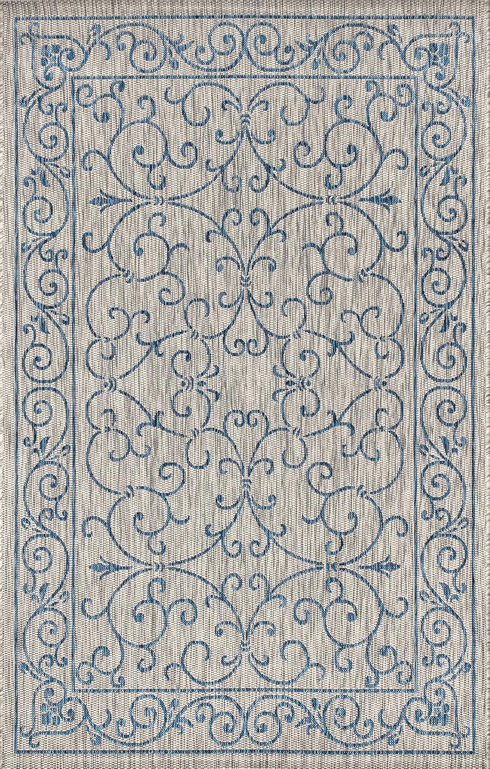 JONATHAN Y Vintage Filigree Indoor Outdoor Area Rug 3X5 Gray/Navy, Charleston Textured Weave for Backyard, Patio, Porch, Easy-Cleaning, High Traffic, Pet-Friendly, Non-Shedding (SMB106C-3)