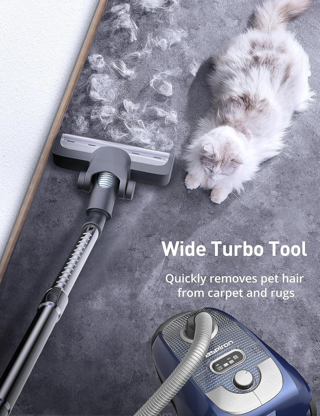 Bagged Canister Vacuum, Aspiron Canister Vacuum Cleaner, 3.5L, H13 HEPA Filter, 5 Cleaning Tools, Pet-Friendly Vacuum Cleaner for Carpets, Hardwood Floors, Stairs, Pet Hair, Household, Blue