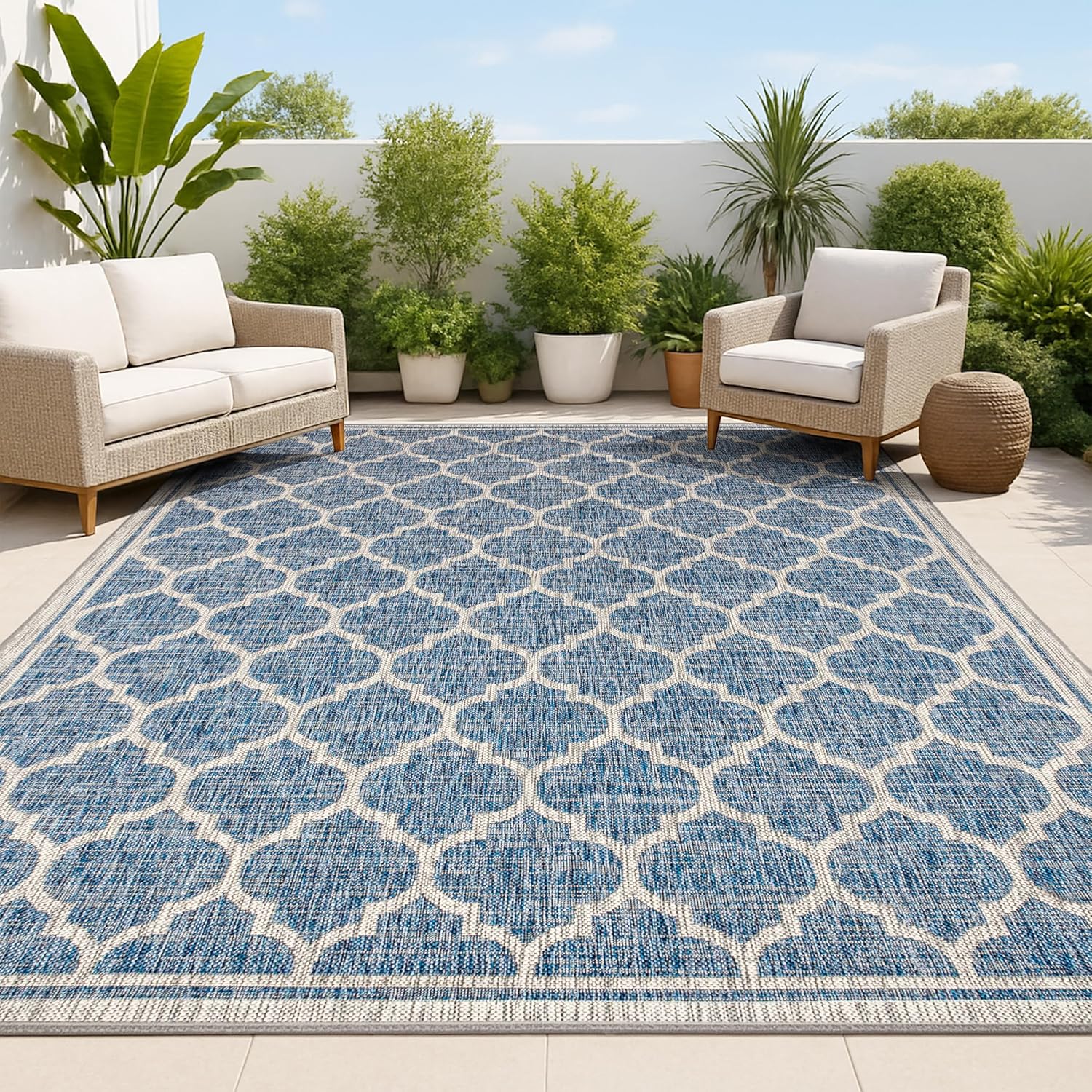 JONATHAN Y Moroccan Trellis Indoor Outdoor Area Rug 8X10 Navy/Gray, Trebol Textured Weave for Backyard, Patio, Porch, Easy-Cleaning, High Traffic, Pet-Friendly, Non-Shedding (SMB109D-8)