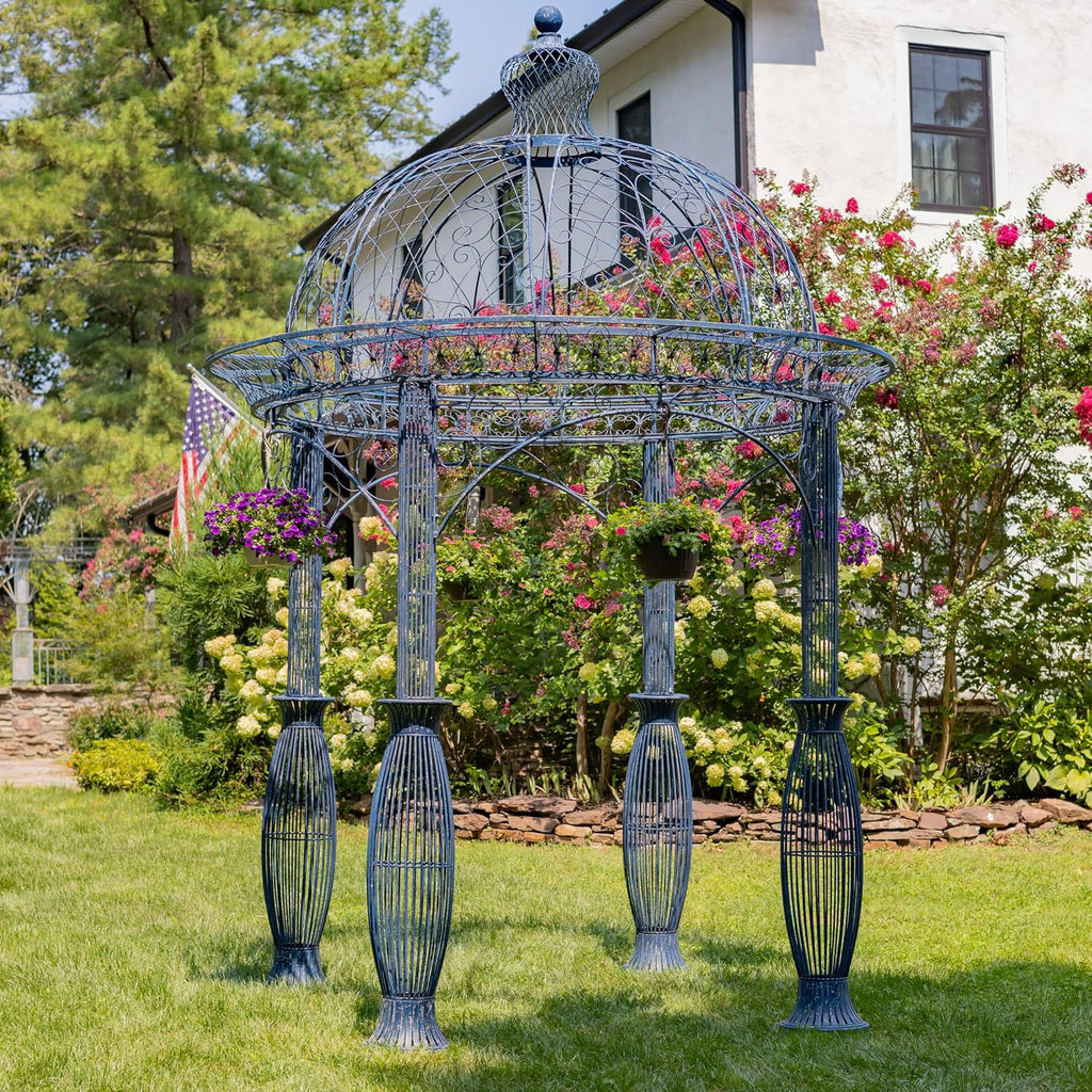 13ft. Tall Round Metal Garden Gazebo in Antique Finish (Antique Blue)