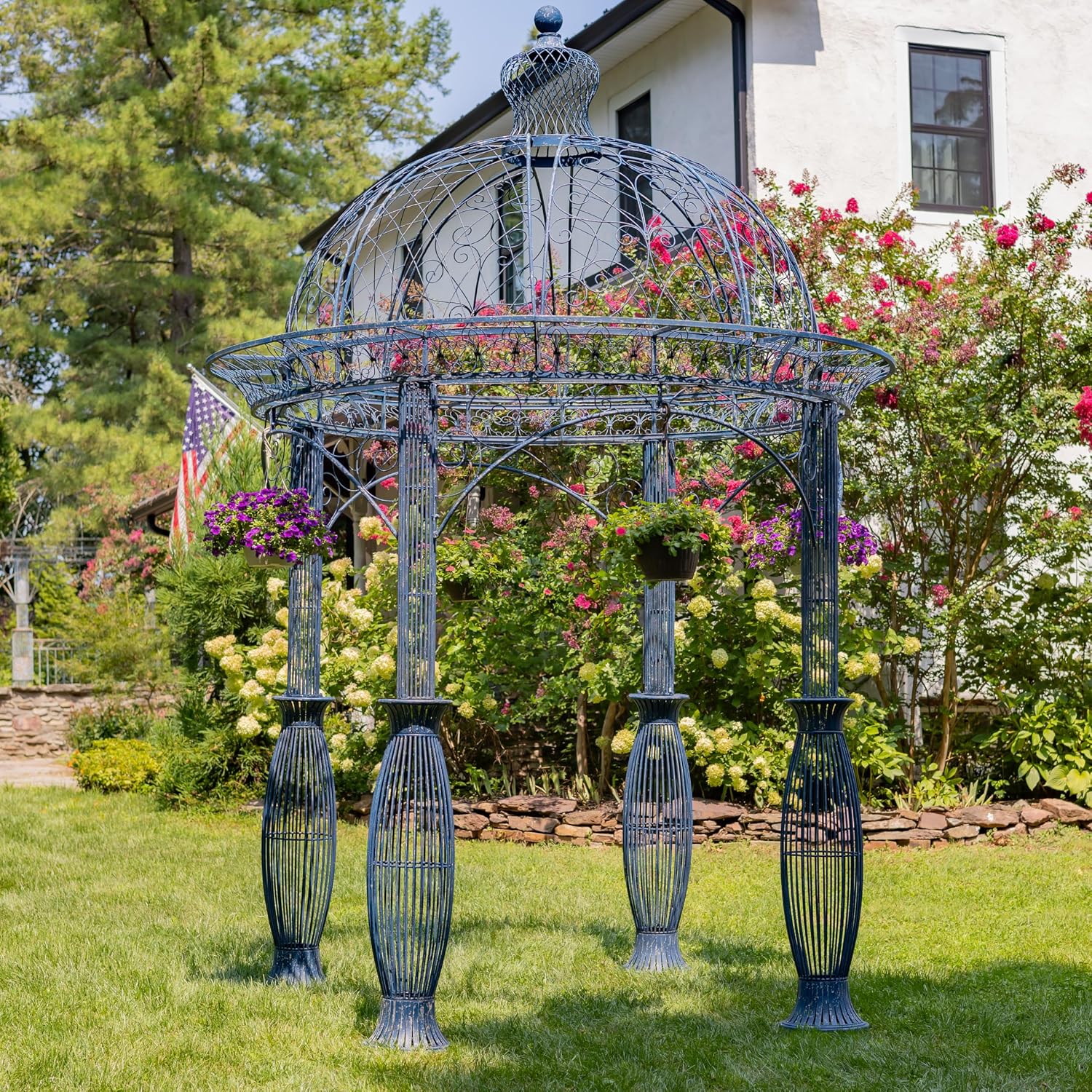 13ft. Tall Round Metal Garden Gazebo in Antique Finish (Antique Blue)