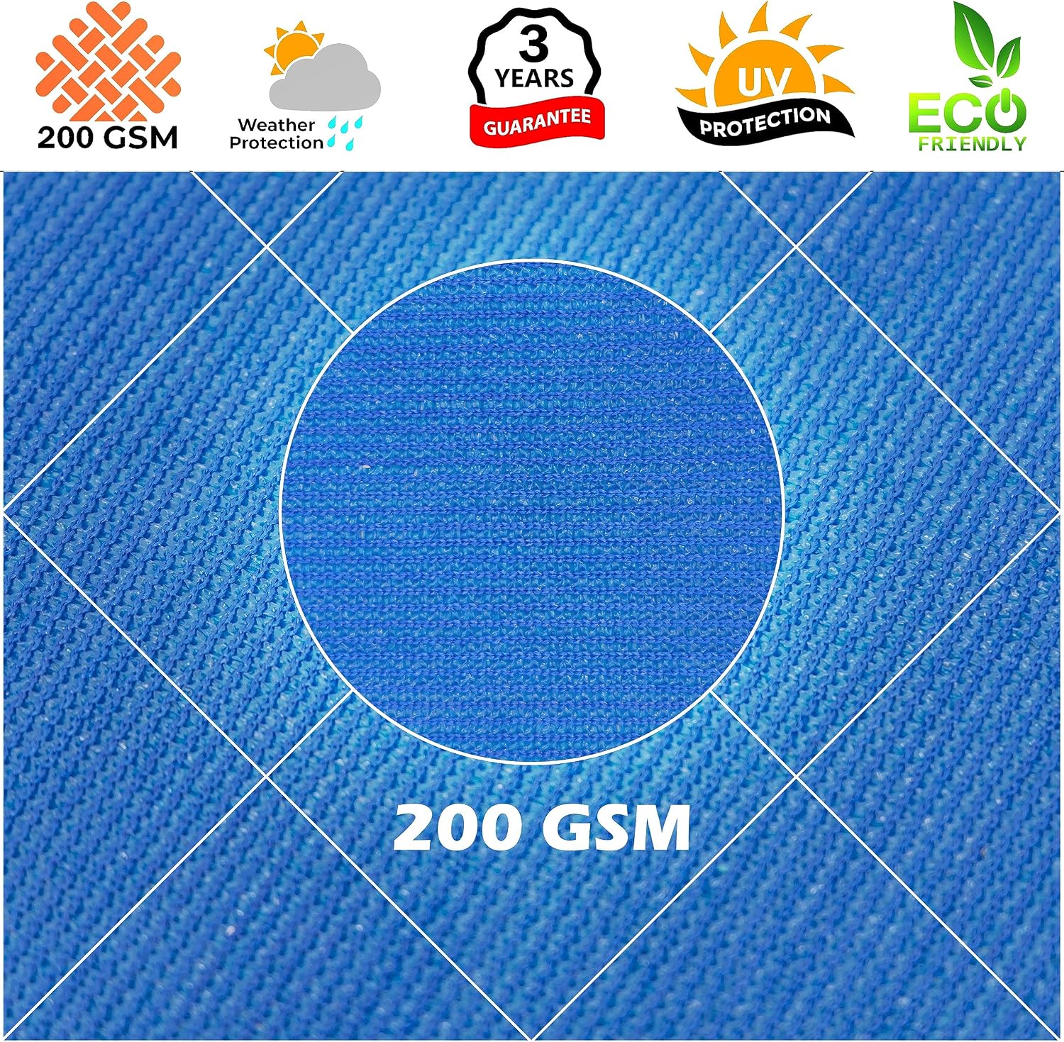 Royal Shade 12' x 16' Blue Rectangle Square Sun Shade Sail Order to Make RTAPS14 Canopy, UPF50+ 95% UV Blockage, 200GSM Commercial Standard Heavy Duty, 3 Years Warranty (We Make Custom Size)