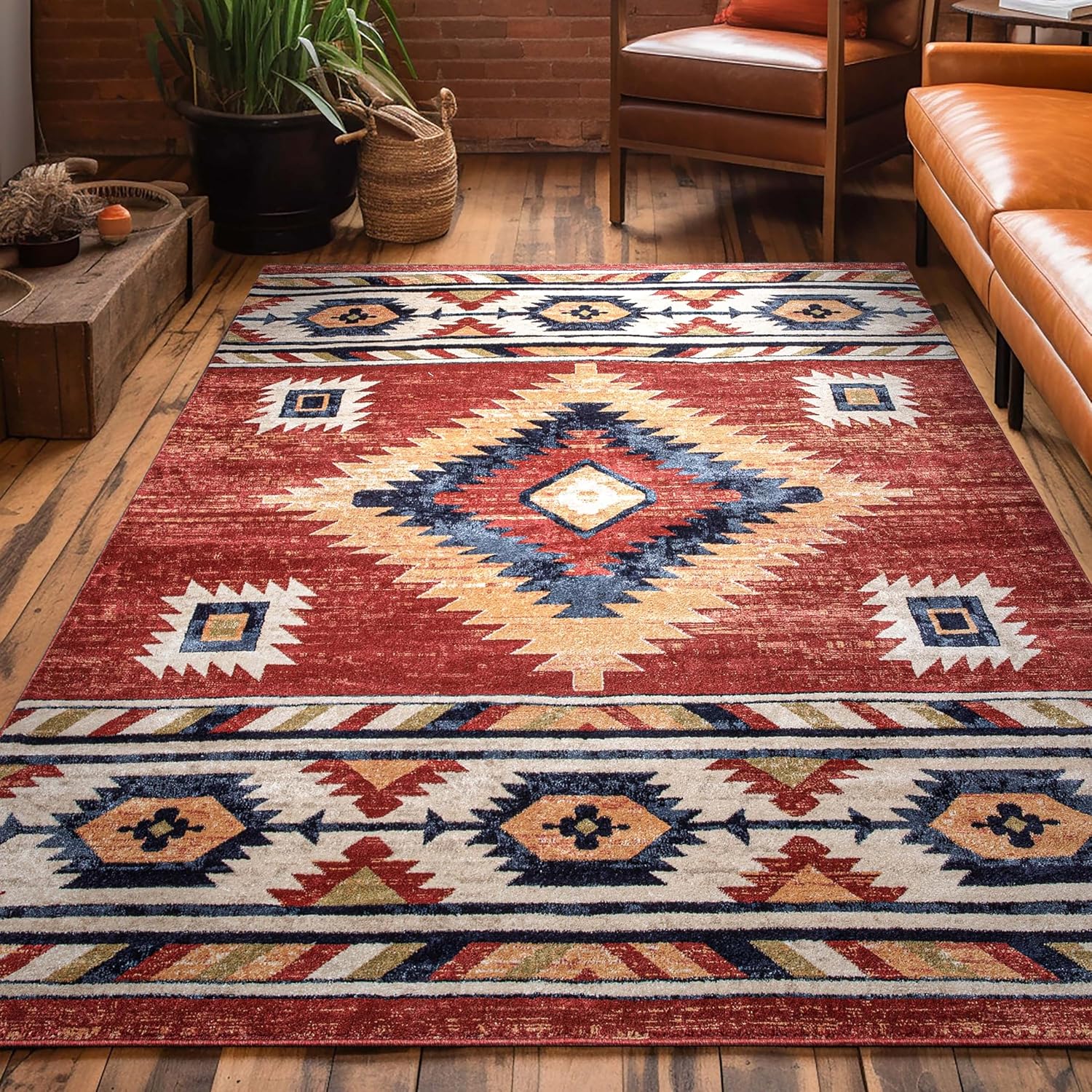 Well Woven Tulsa Lea Crimson Southwestern 6'7' X 9'3' Area Rug