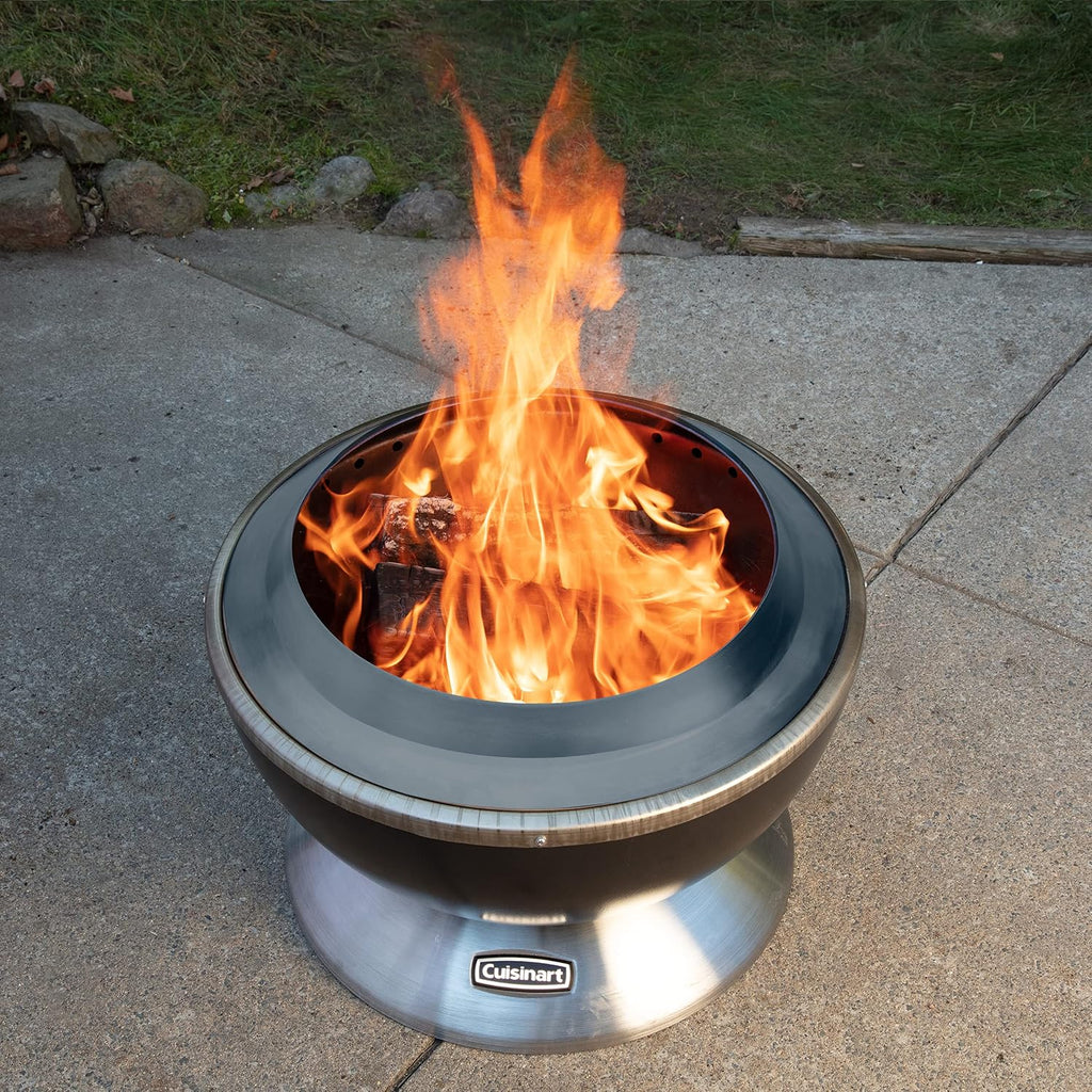 Cuisinart 24' Cleanburn Smokeless Fire Pit with Removable Base for Ash, Portable Wood Burning Outdoor Fireplace, Stainless Steel Smoke Free Outdoor Heater, Enhanced Airflow and Easy Cleanup