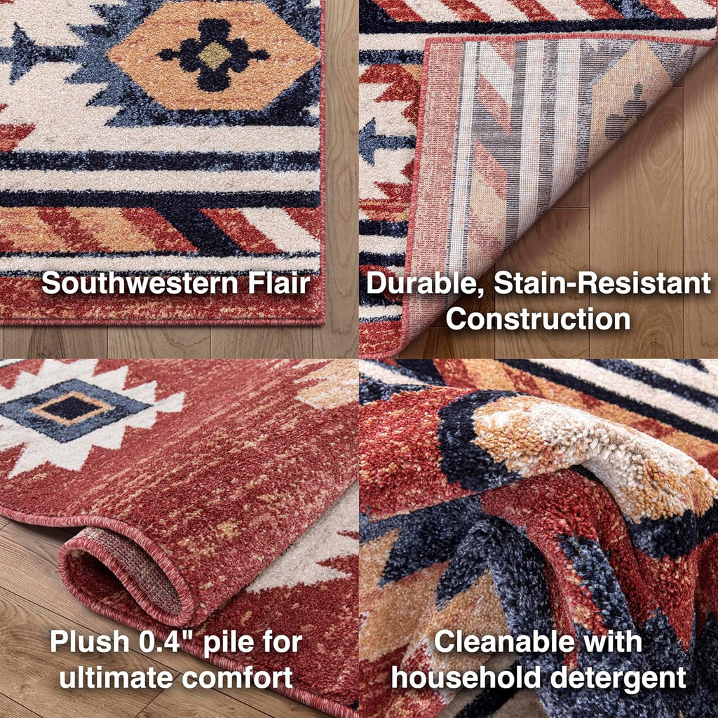 Well Woven Tulsa Lea Crimson Southwestern 6'7' X 9'3' Area Rug