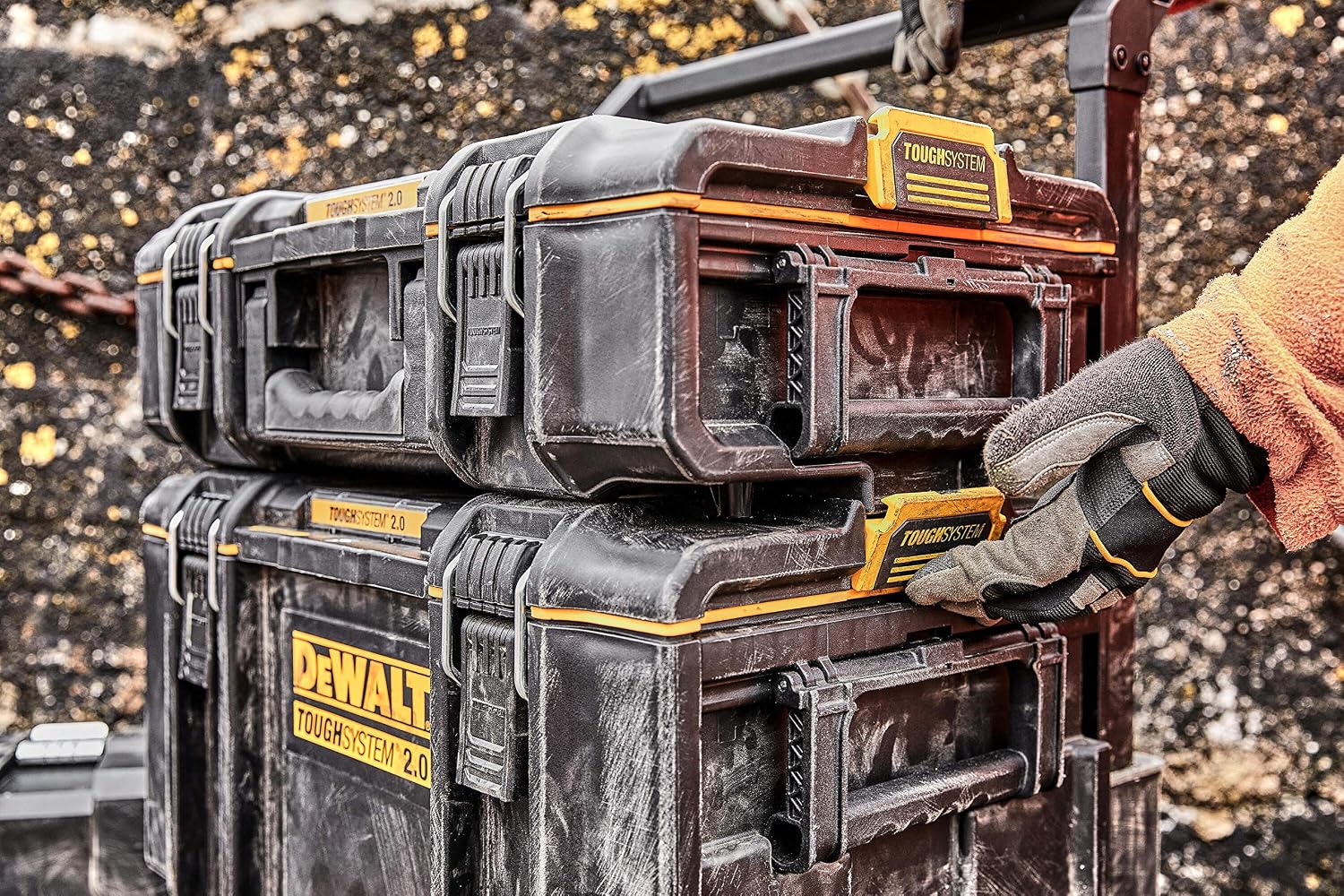 Durable DS300 toolbox with IP65 seal, 50kg load, auto-latching, removable tray, and tracker-ready design—ideal for secure, stackable jobsite tool storage.