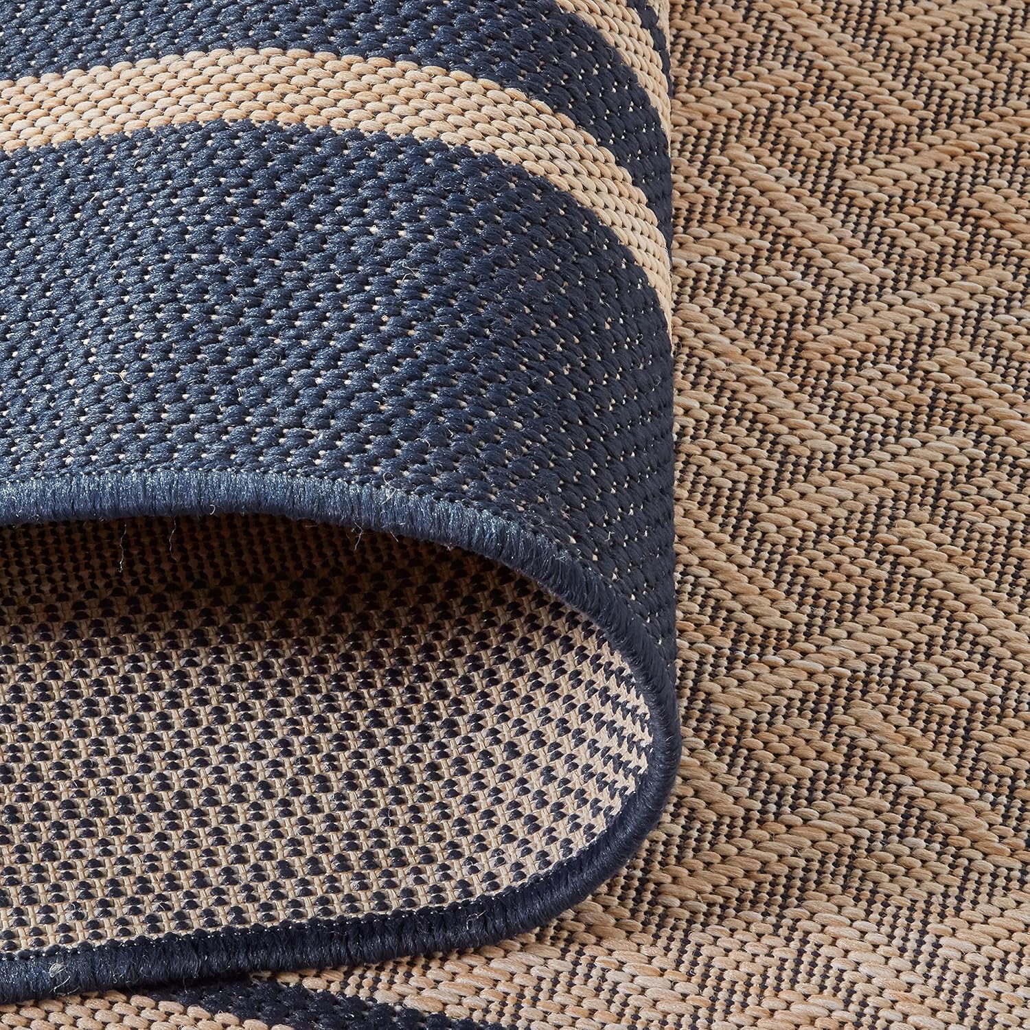 Gertmenian Indoor Outdoor Classic Flatweave Area Rug, Stain & UV Resistant Carpet, Deck, Patio, Poolside & Mudroom, 9x13 Ft Extra Large, Simple Border, Navy Blue, 21979