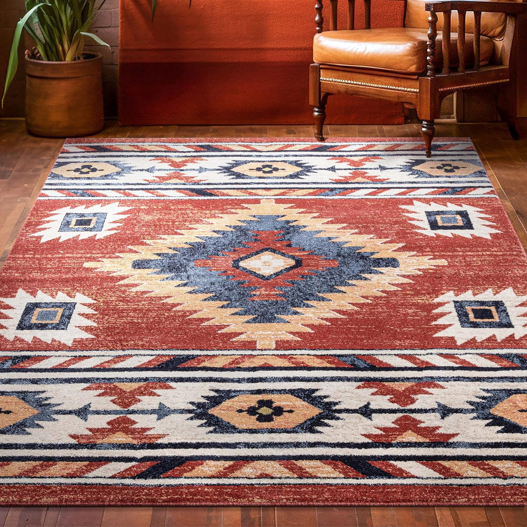 Well Woven Tulsa Lea Crimson Southwestern 6'7' X 9'3' Area Rug