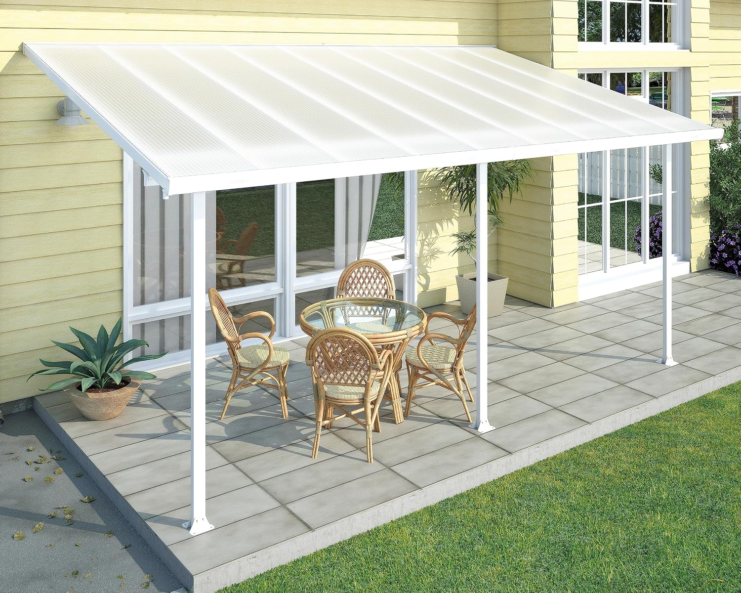 Palram - Canopia Feria Patio Cover 10' x 18' White/White Outdoor Canopy Awning, Waterproof, Shade, Outside Shelter For Backyard, Gutters, with 100% UV Protection