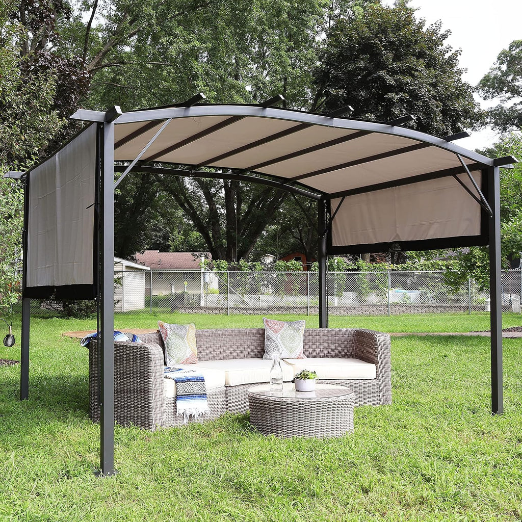 Sunnydaze 9' x 12' Outdoor Pergola with Retractable Canopy - Outdoor Patio Pergola with Retractable Sun Shade Cover for Deck - Gray