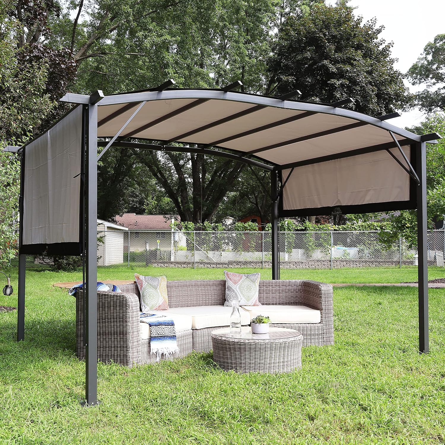 Sunnydaze 9' x 12' Outdoor Pergola with Retractable Canopy - Outdoor Patio Pergola with Retractable Sun Shade Cover for Deck - Gray