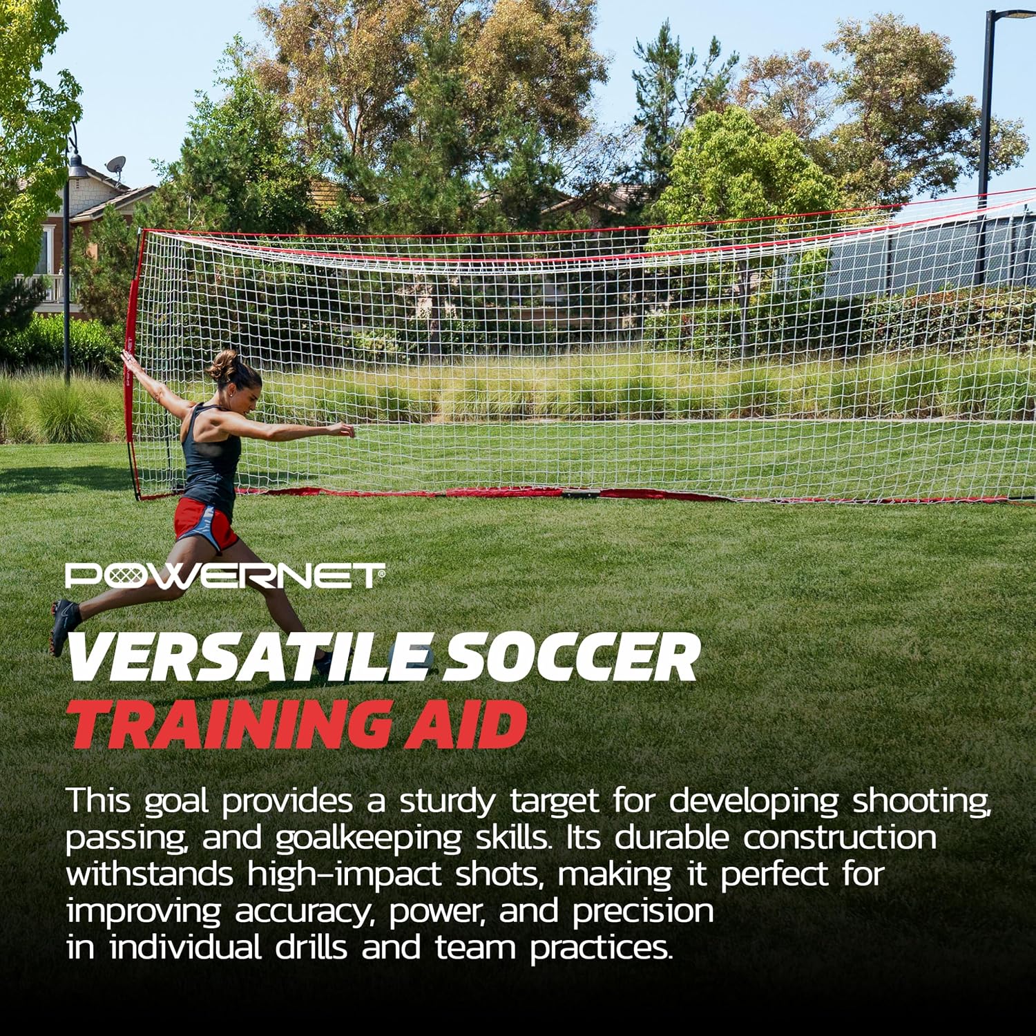 PowerNet Soccer Goal for Backyard, 3Mx2M / 6x4 / 8x4 / 12x6 / 14x7 /18.5x6.5 / 21x7 / 24 x 8 Portable Soccer Net, Sports & Outdoors Training Equipment, Quick Setup 1 Goal & Zipper Storage Bag