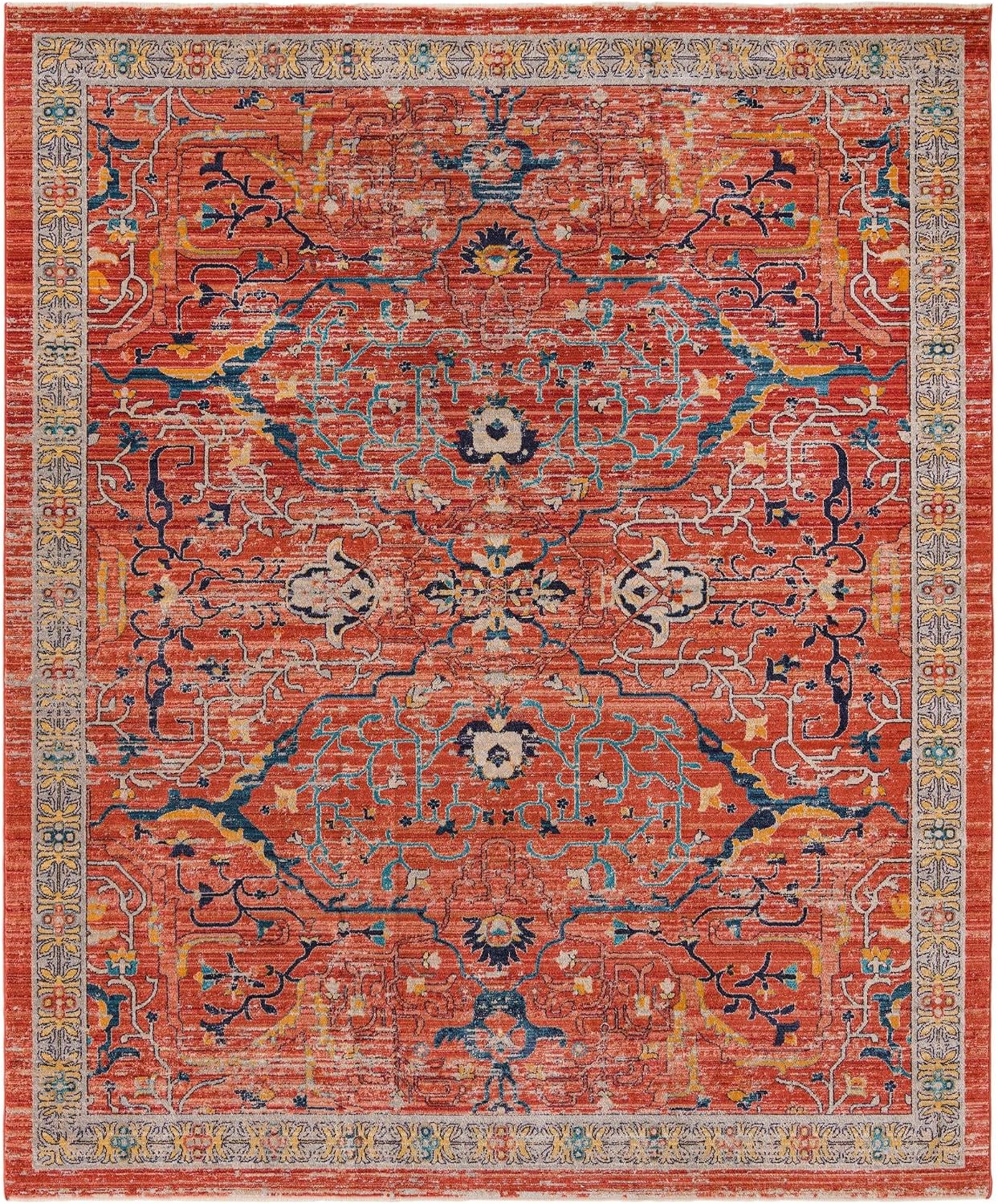 Unique Loom Lola Collection Area Rug - Vivacious (10' x 12' 4' Rectangle, Brick Red/Blue)