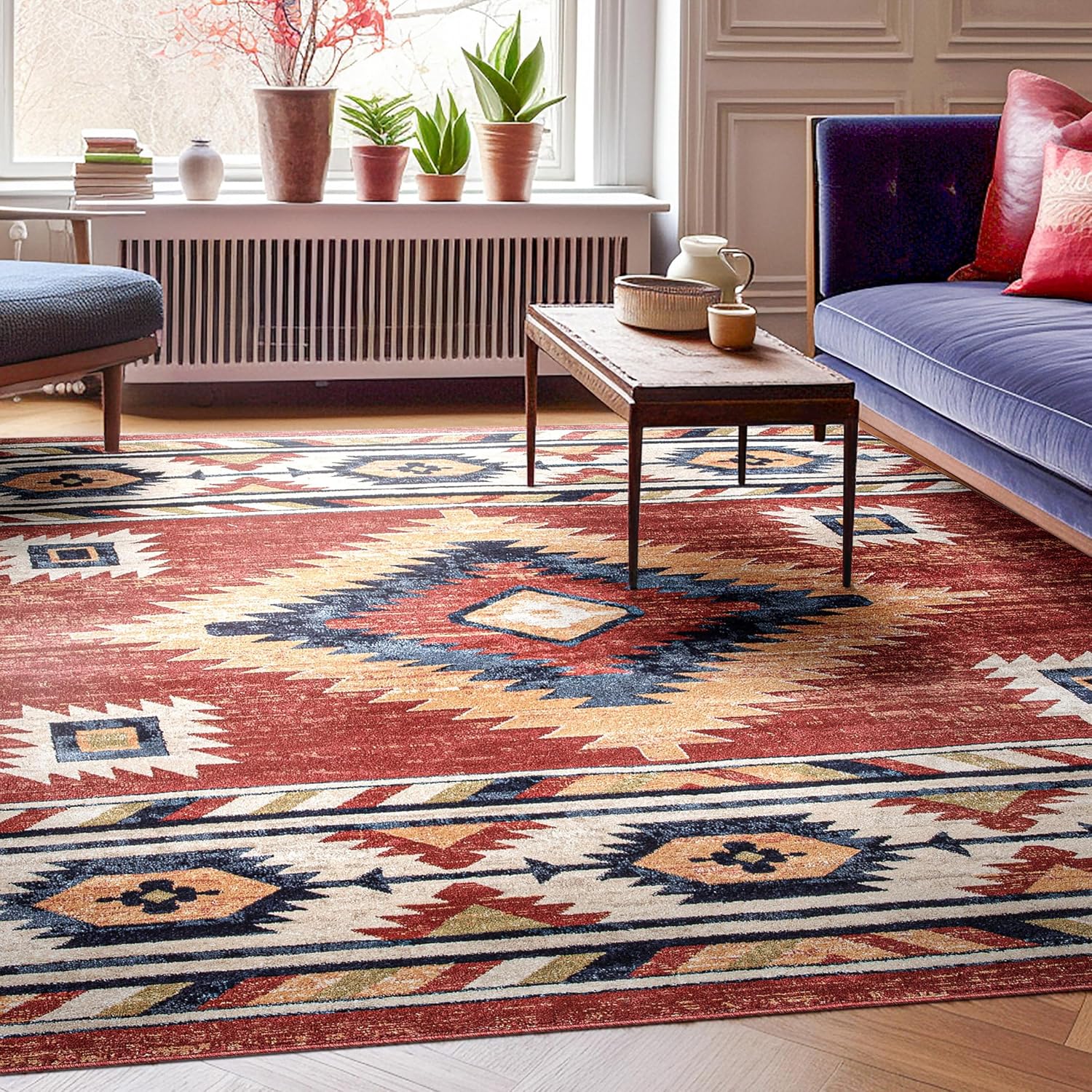 Well Woven Tulsa Lea Crimson Southwestern 6'7' X 9'3' Area Rug