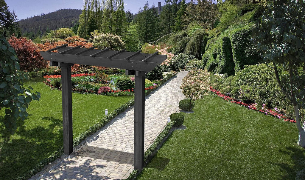 Vita Charcoal Gray Wildwood Cedar Arbor – 72' W x 90' H, Garden Arch for Climbing Plants, Wedding Ceremony & Backyard Décor, Durable Two-Post Trellis, Easy Assembly, for Parties & Celebrations