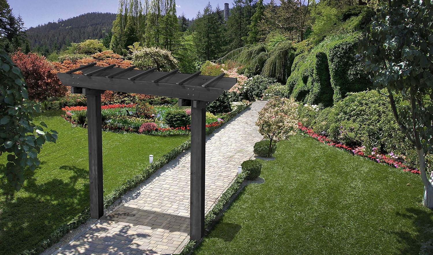 Vita Charcoal Gray Wildwood Cedar Arbor – 72' W x 90' H, Garden Arch for Climbing Plants, Wedding Ceremony & Backyard Décor, Durable Two-Post Trellis, Easy Assembly, for Parties & Celebrations