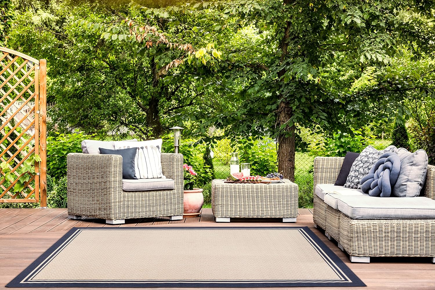 Gertmenian Indoor Outdoor Classic Flatweave Area Rug, Stain & UV Resistant Carpet, Deck, Patio, Poolside & Mudroom, 9x13 Ft Extra Large, Simple Border, Navy Blue, 21979