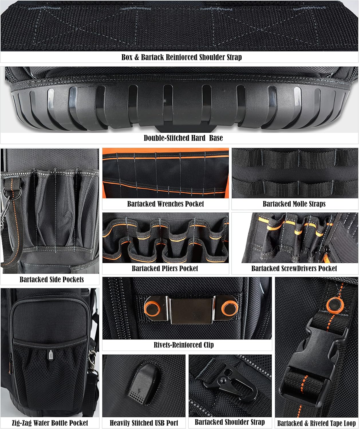 WELKINLAND 72Pockets Rolling Tool backpack, Large tool bag with wheels, Rolling Electrician bag with wheels for men