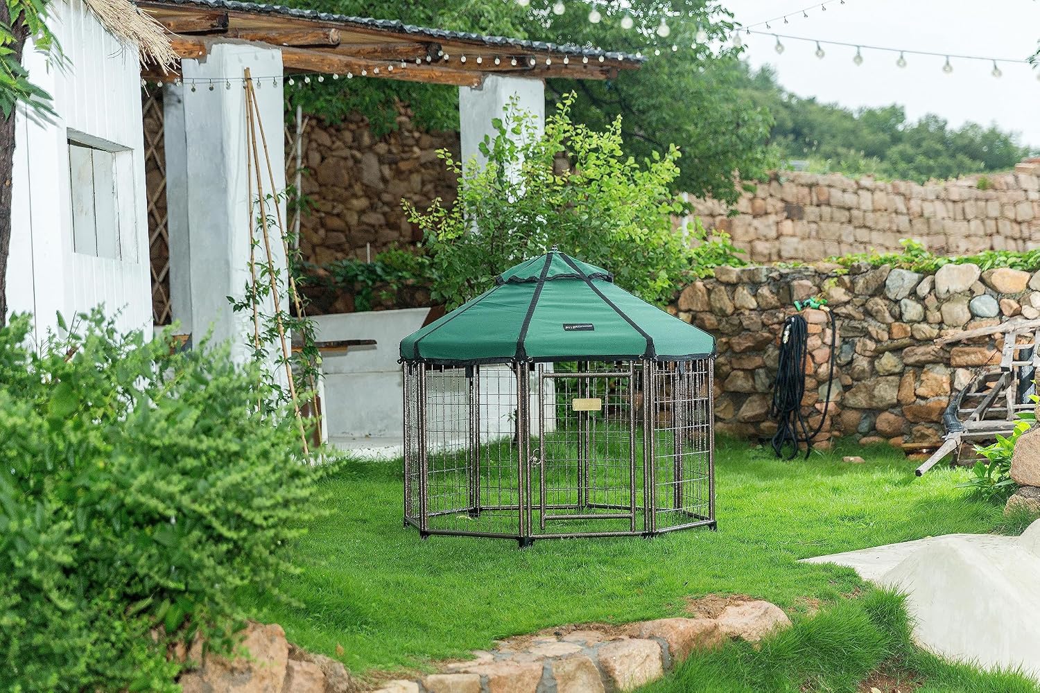 Advantek Pet Gazebo Indoor and Outdoor Metal Dog Kennel with Umbrella Roof, 4ft Hunter Green